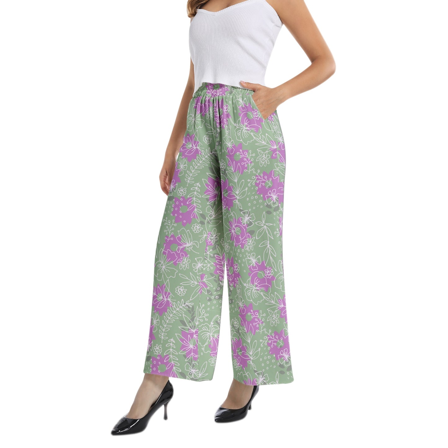 Elastic Waist Wide Leg Pant