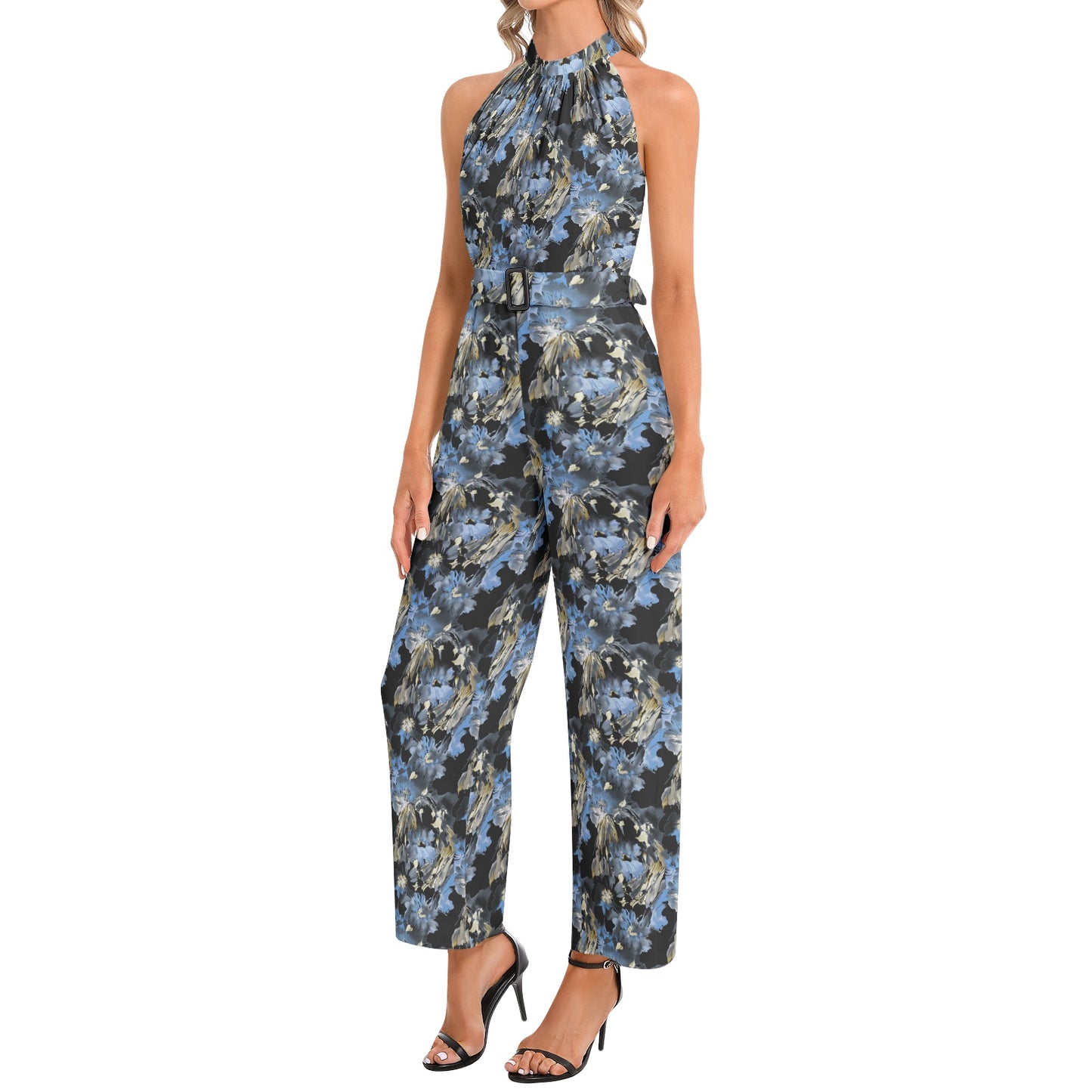 Halter Neck Buckle Belted Jumpsuit