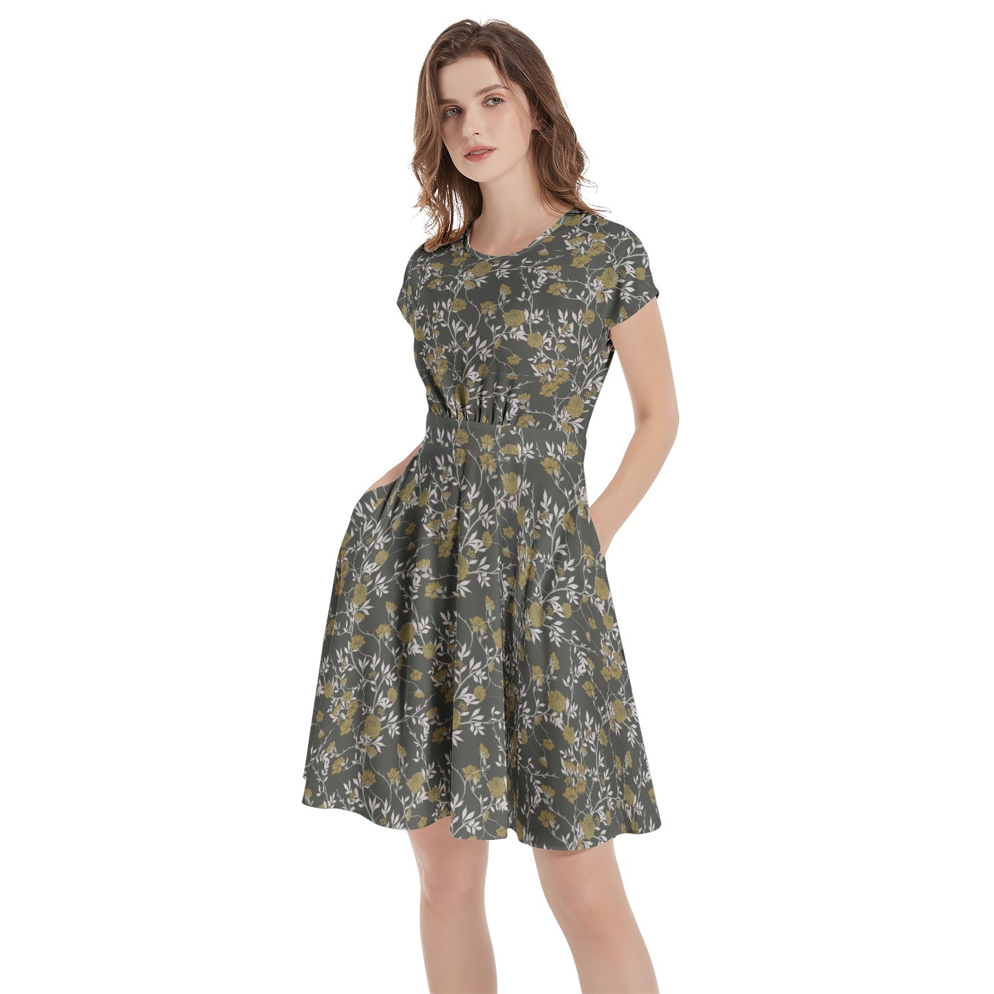 Short Sleeve  Casual A-Line Midi Dress