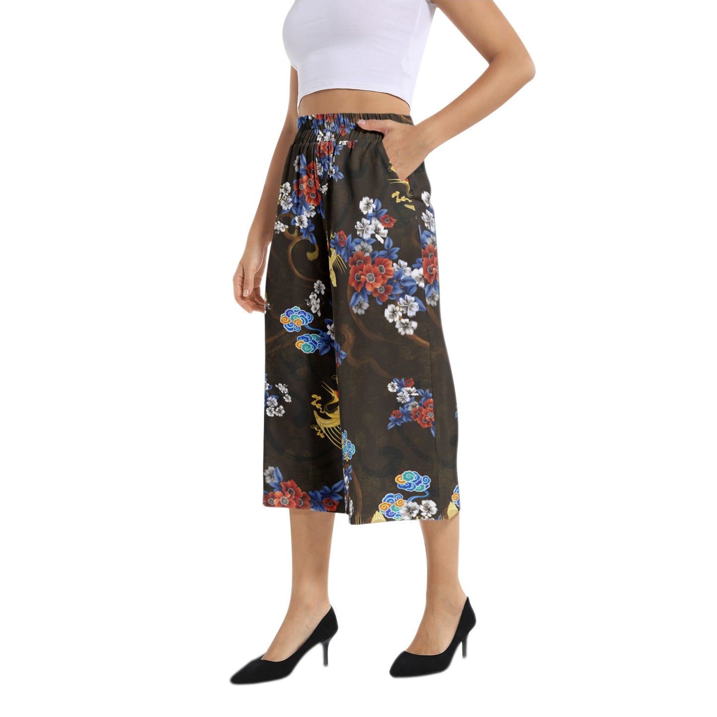 Elastic Waist Capris Wide Leg Pant