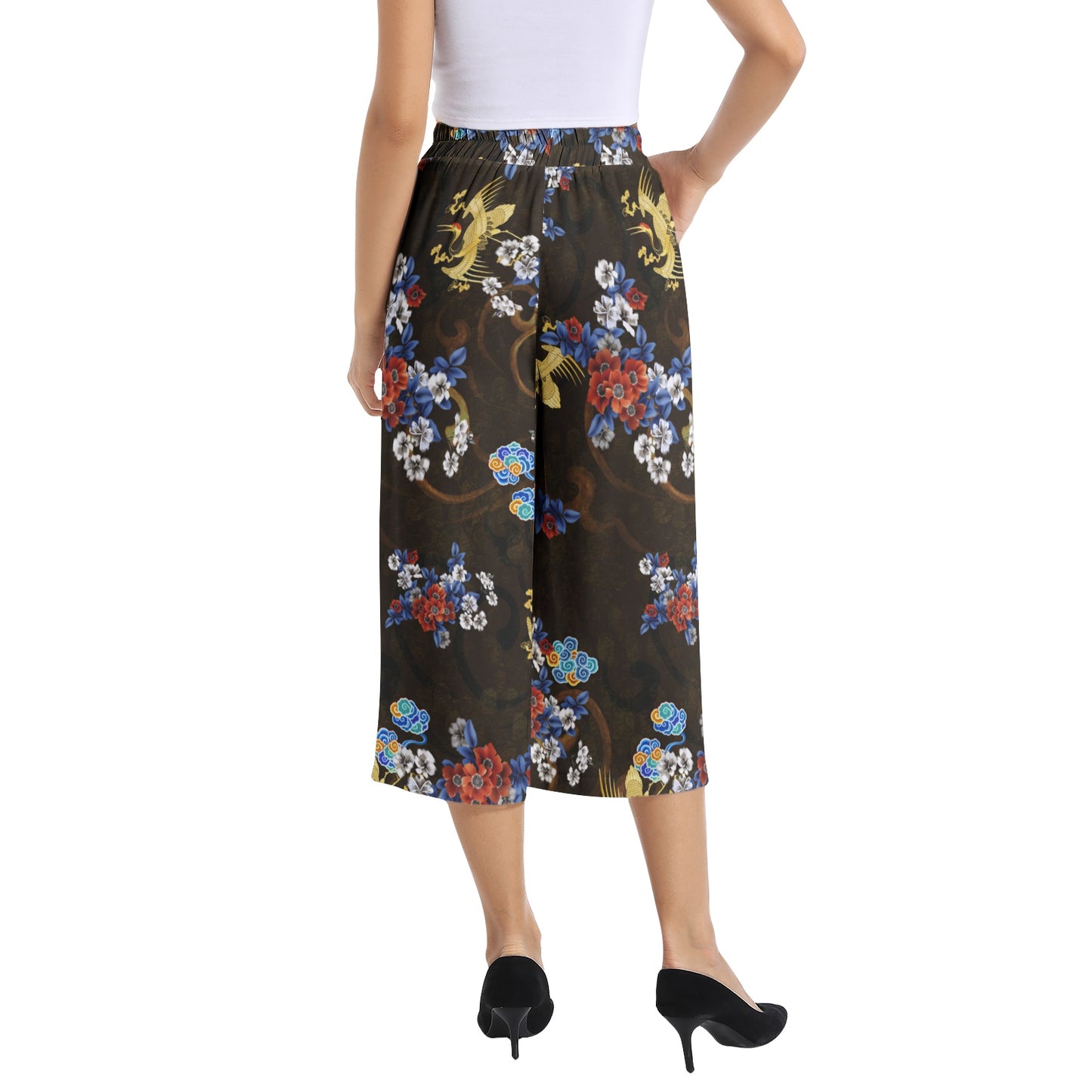 Elastic Waist Capris Wide Leg Pant