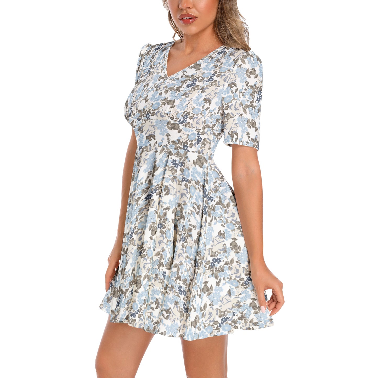 Short Sleeve Ruched Bust Flared Hem Dress