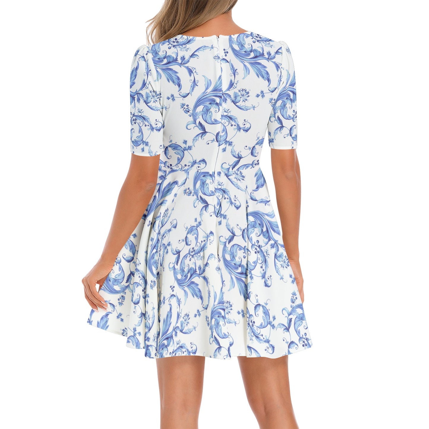 Short Sleeve Ruched Bust Flared Hem Dress