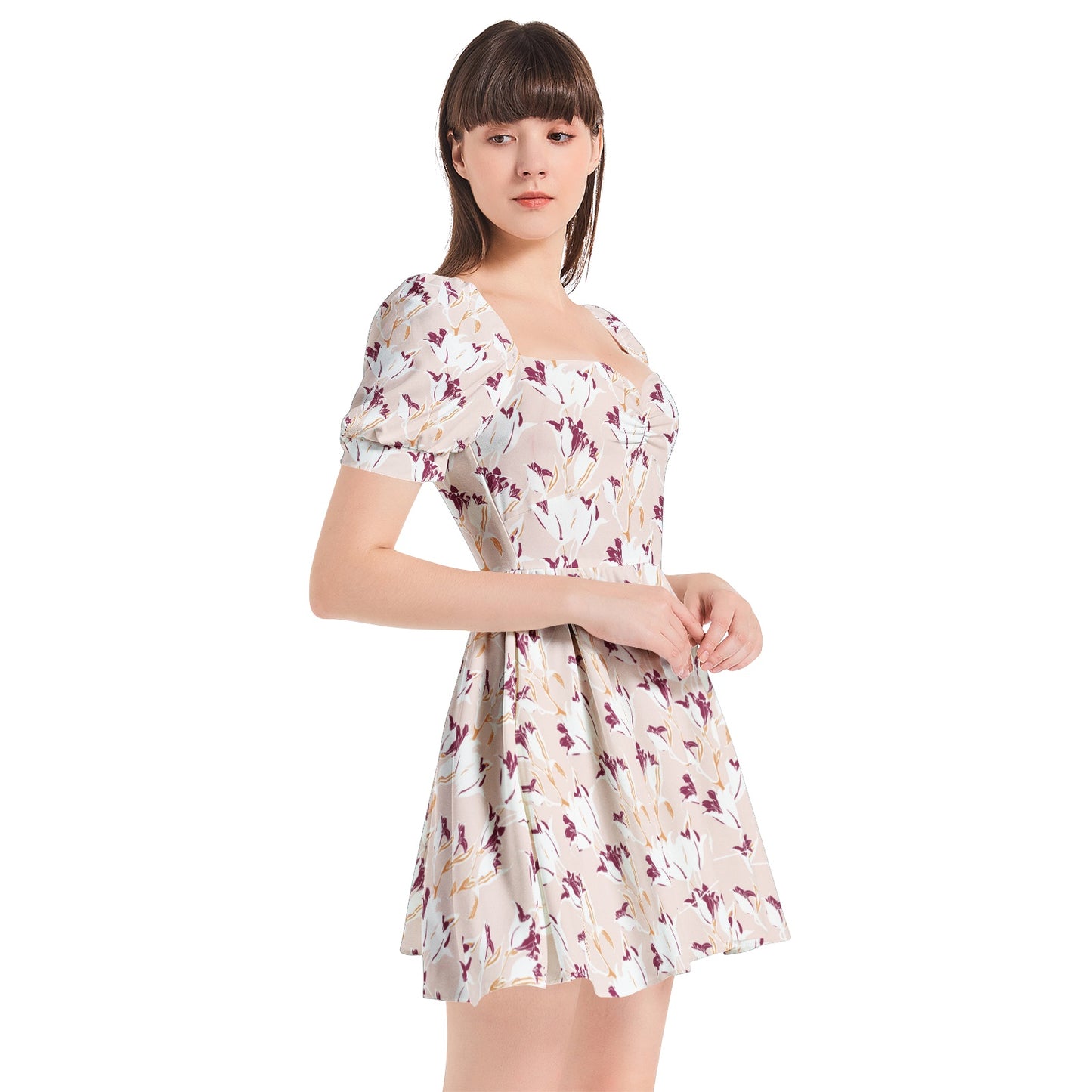 Puff Sleeve Sweetheart Neck Short Dress