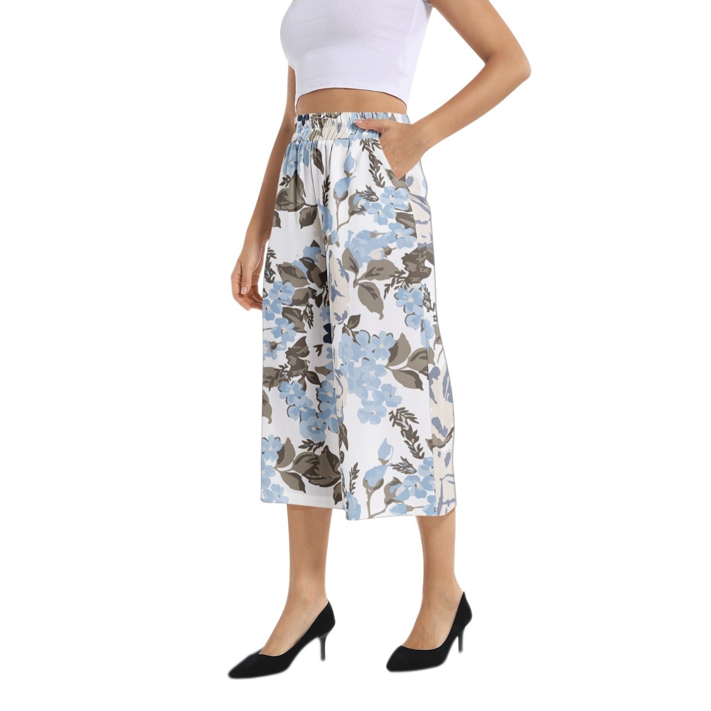 Elastic Waist Capris Wide Leg Pant