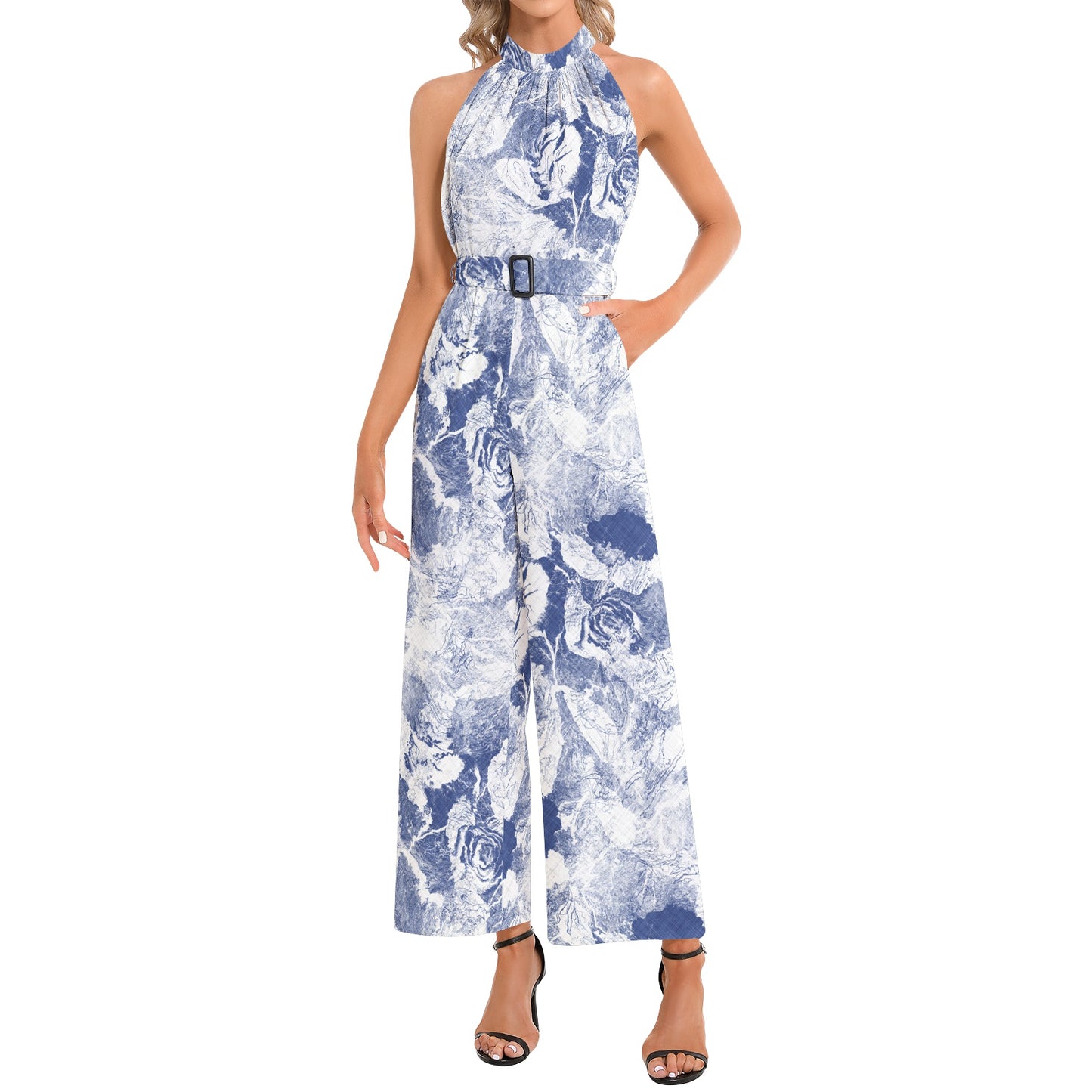 Halter Neck Buckle Belted Jumpsuit