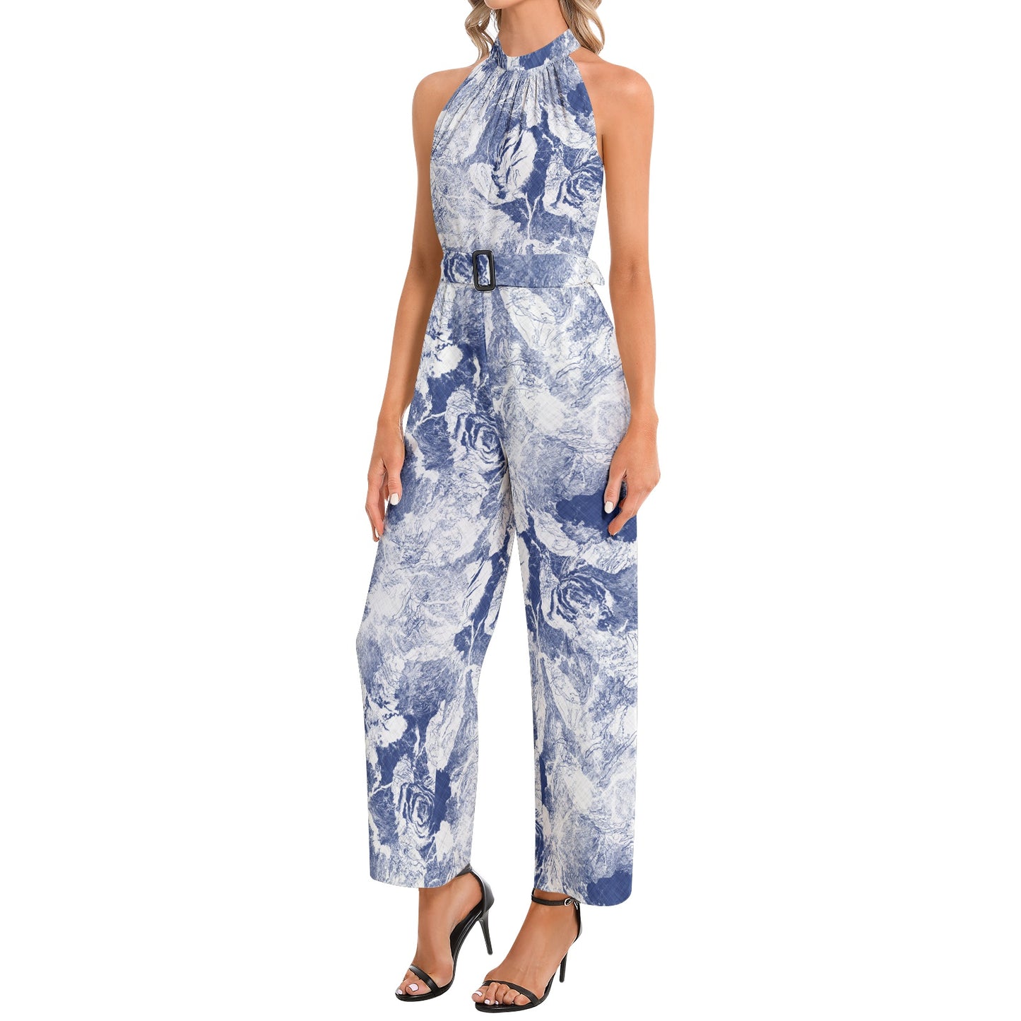 Halter Neck Buckle Belted Jumpsuit