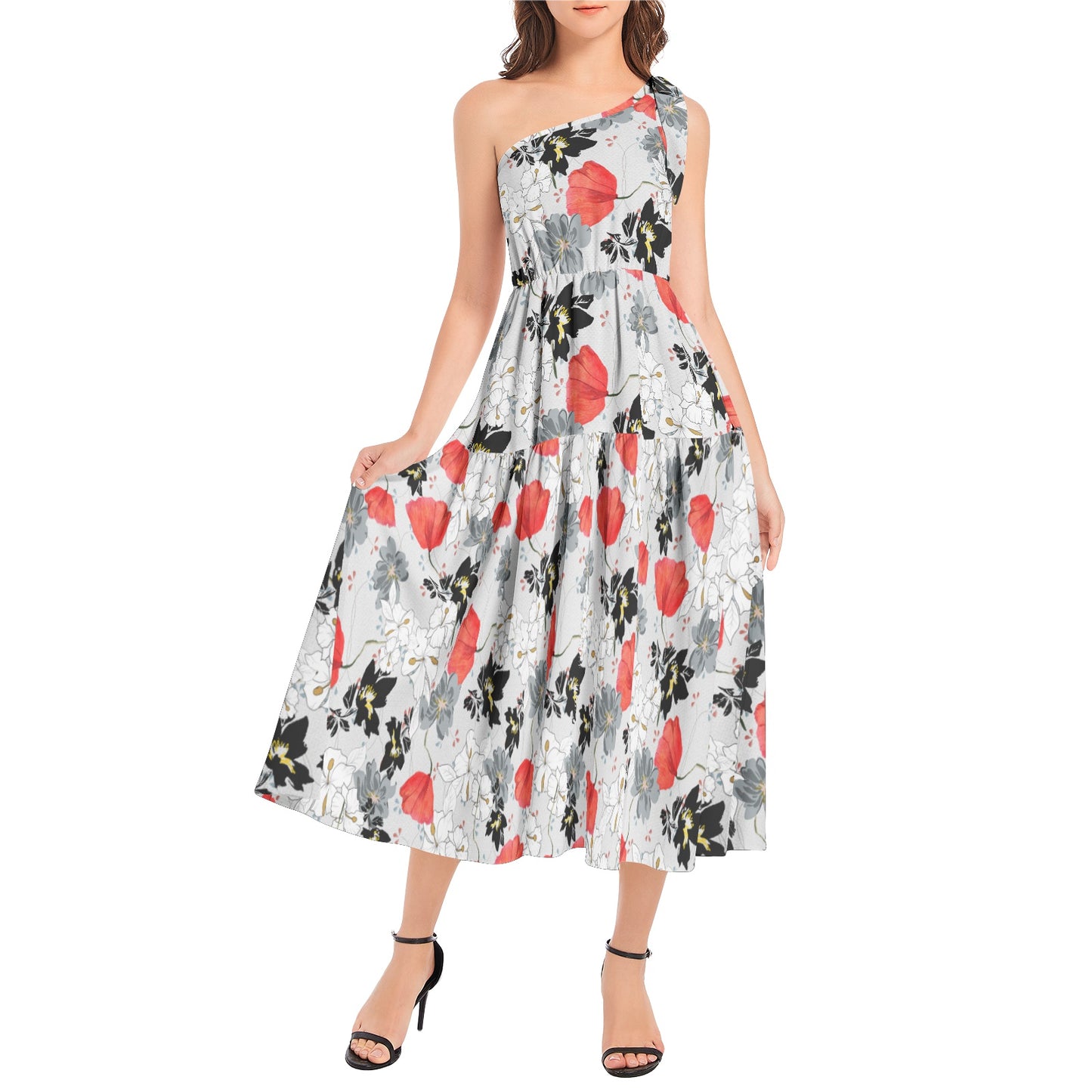 Ruffle Hem One Shoulder Midi Dress