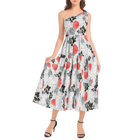 Ruffle Hem One Shoulder Midi Dress