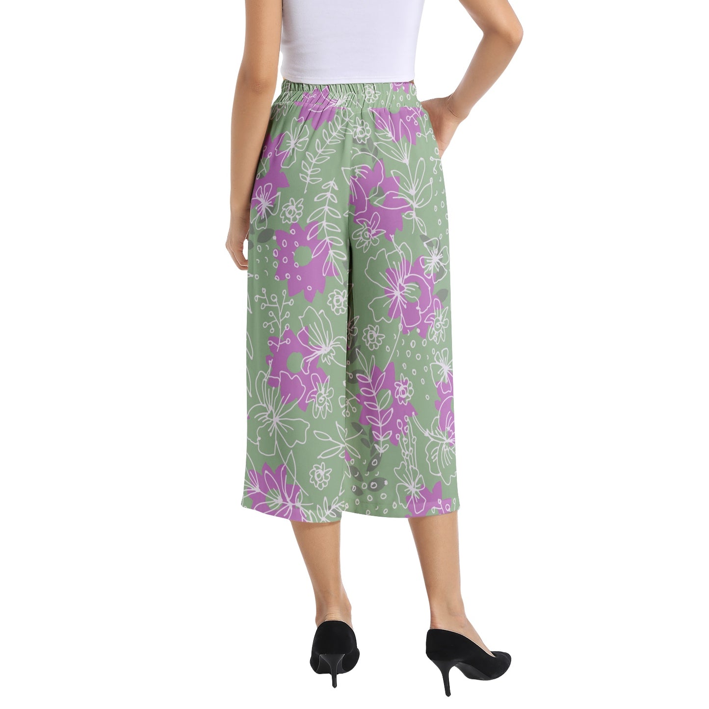 Elastic Waist Capris Wide Leg Pant