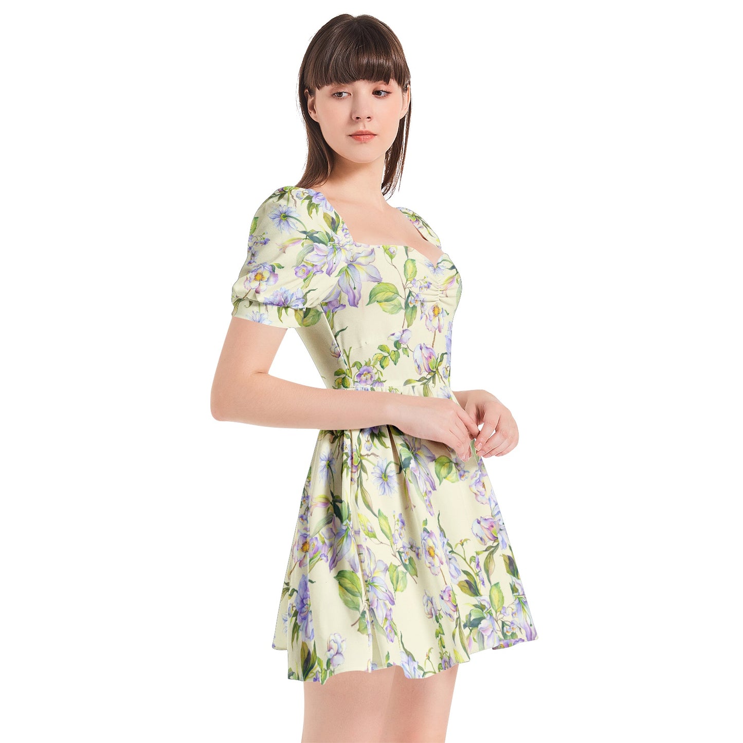 Puff Sleeve Sweetheart Neck Short Dress