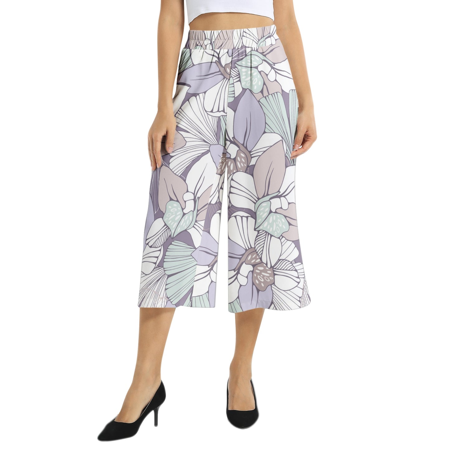 Elastic Waist Capris Wide Leg Pant