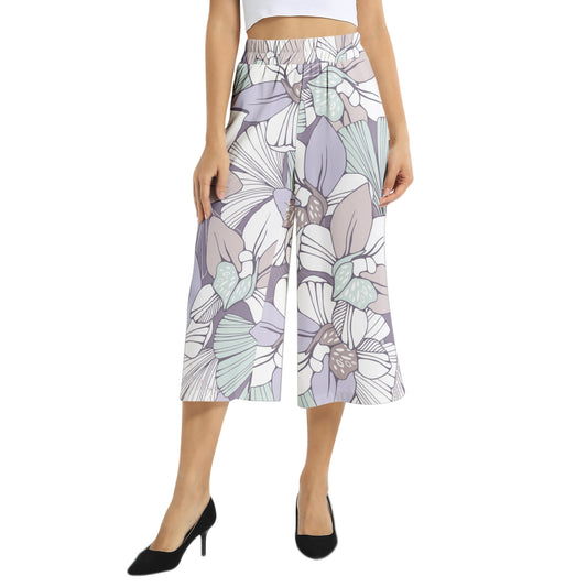 Elastic Waist Capris Wide Leg Pant