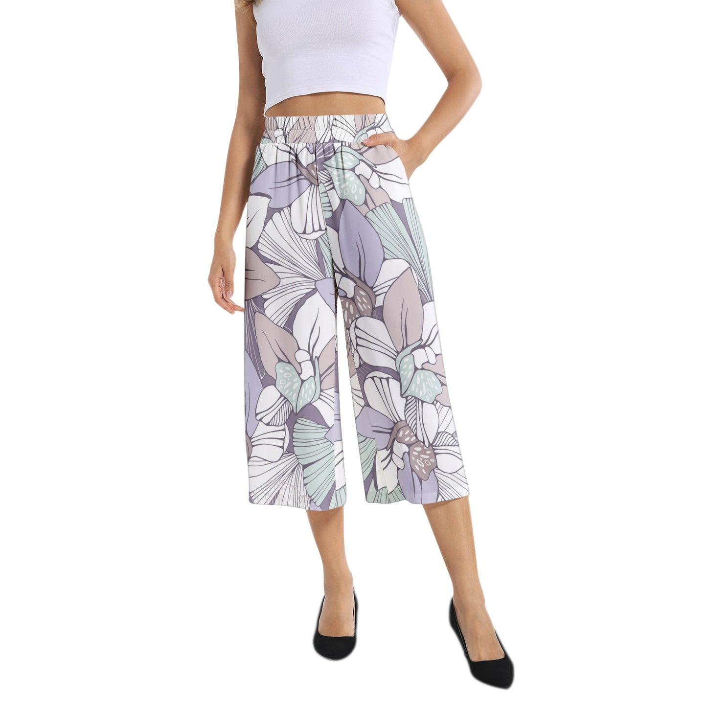 Elastic Waist Capris Wide Leg Pant