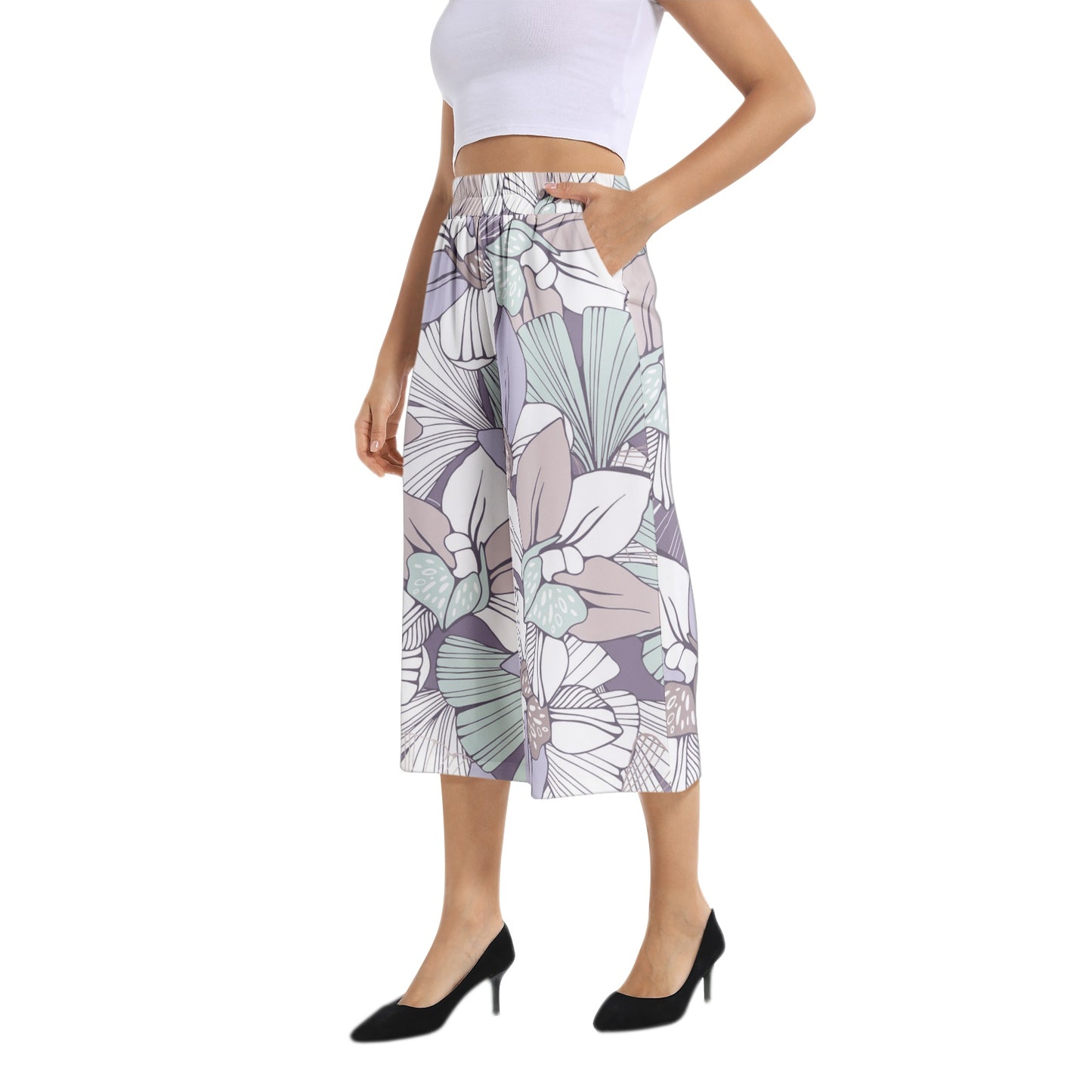 Elastic Waist Capris Wide Leg Pant