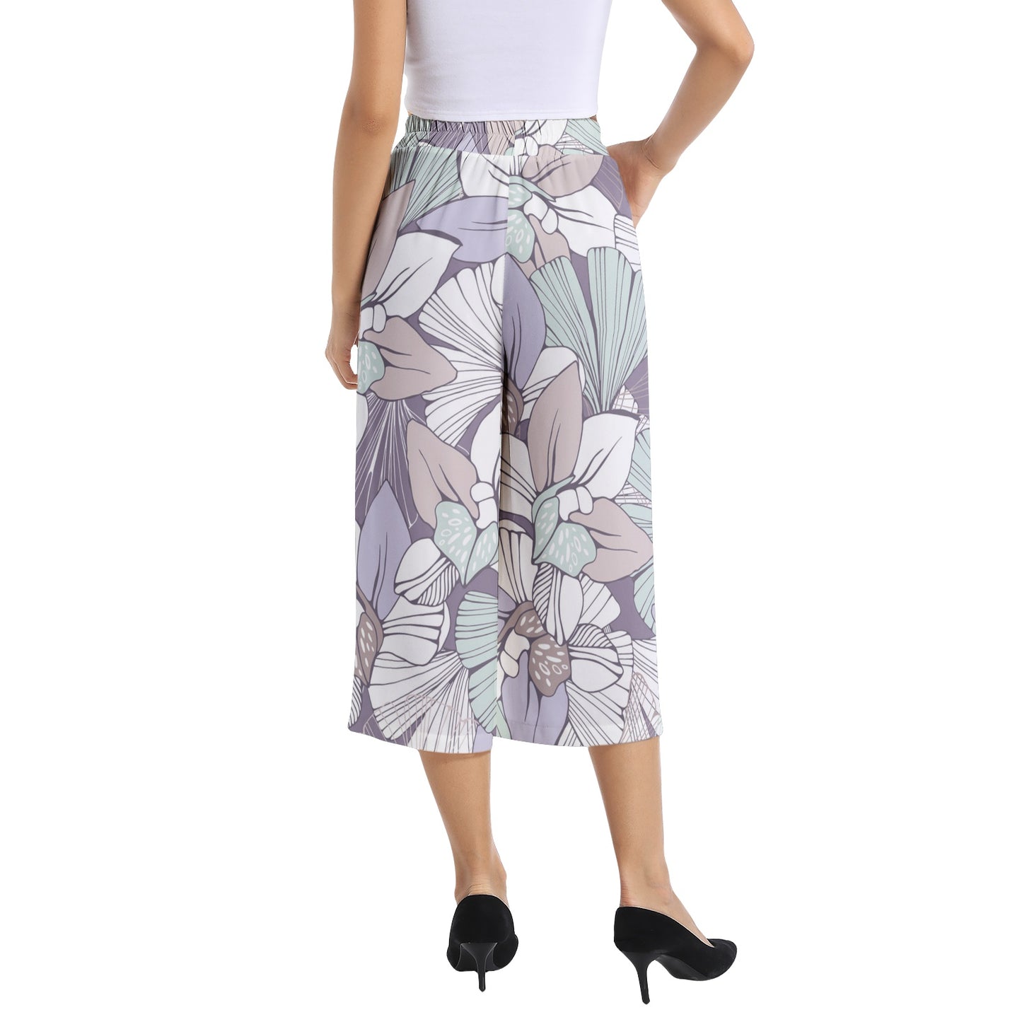 Elastic Waist Capris Wide Leg Pant