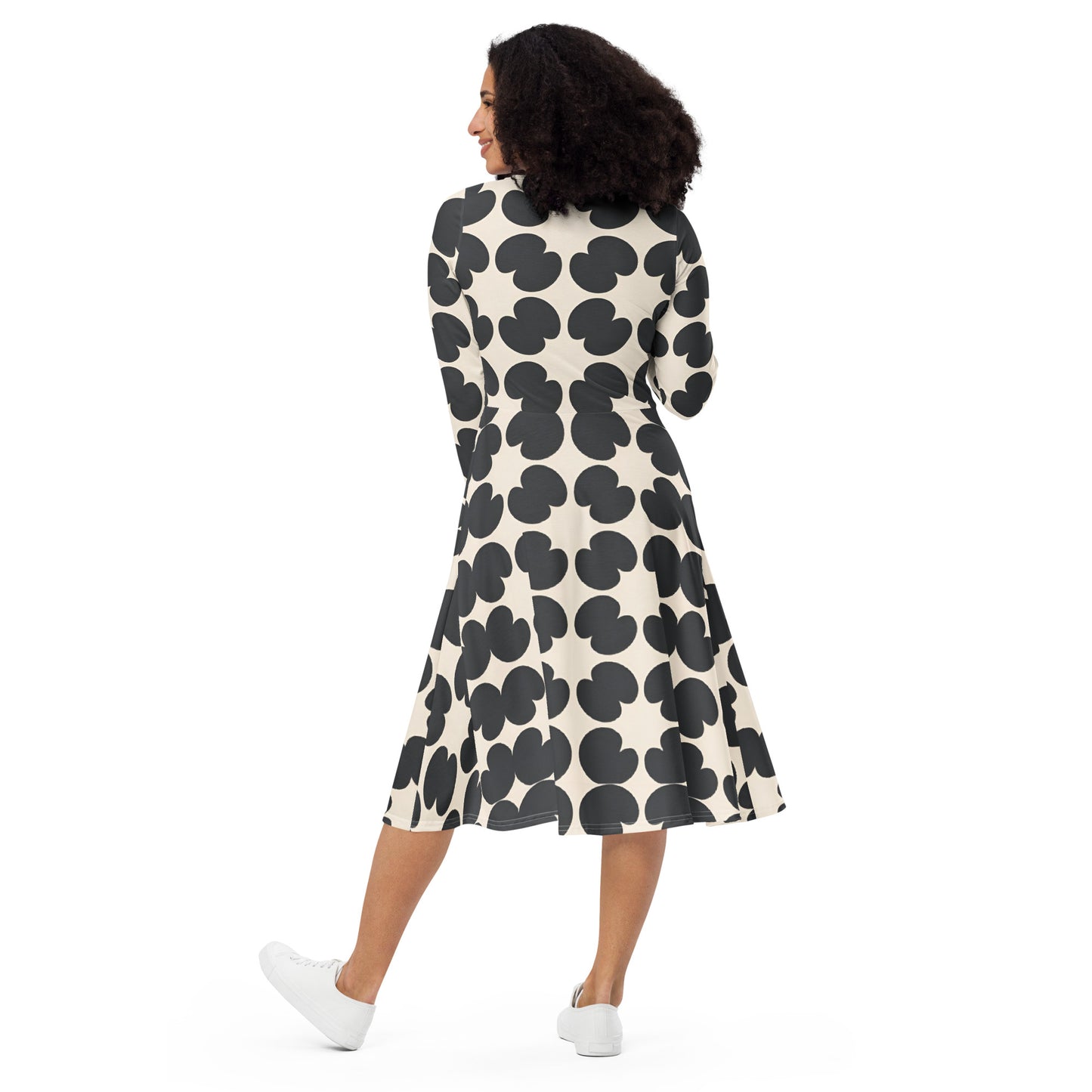 All-over print long sleeve midi dress