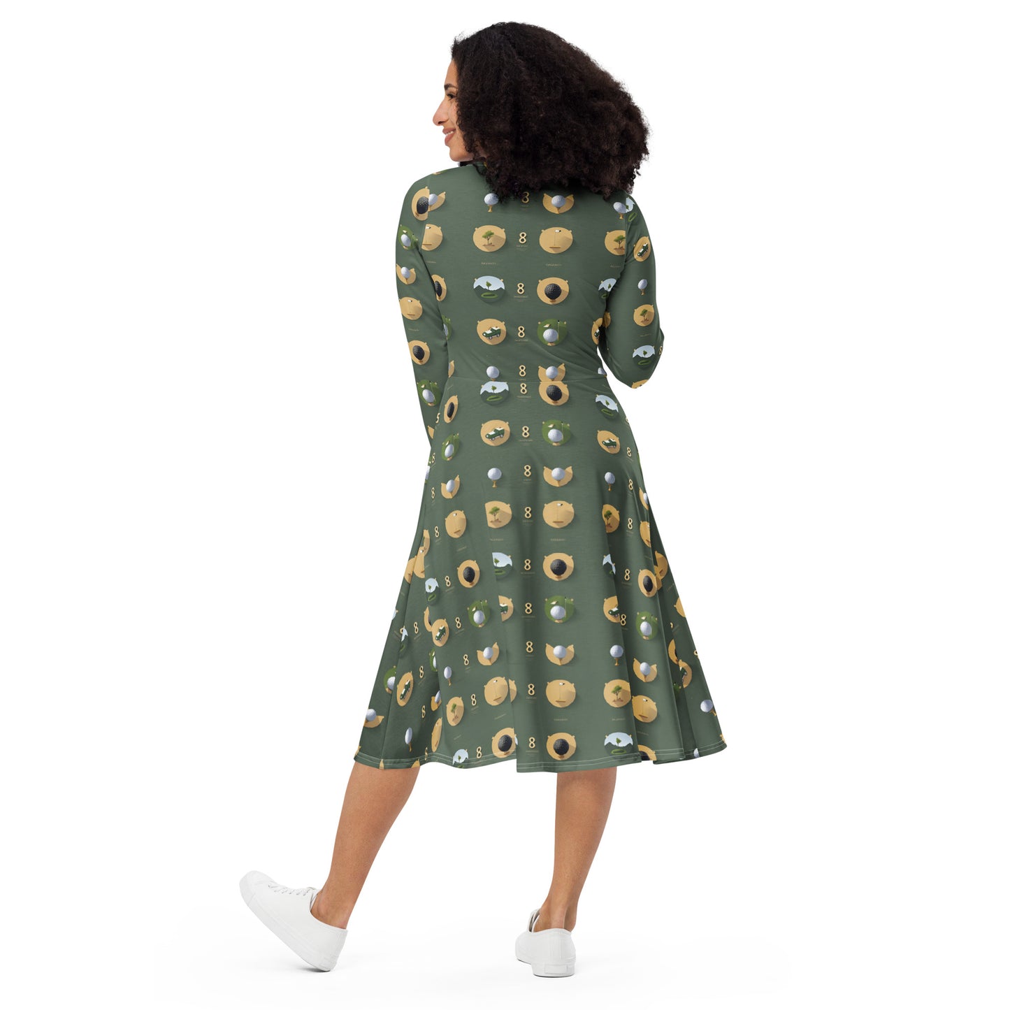 All-over print long sleeve midi dress