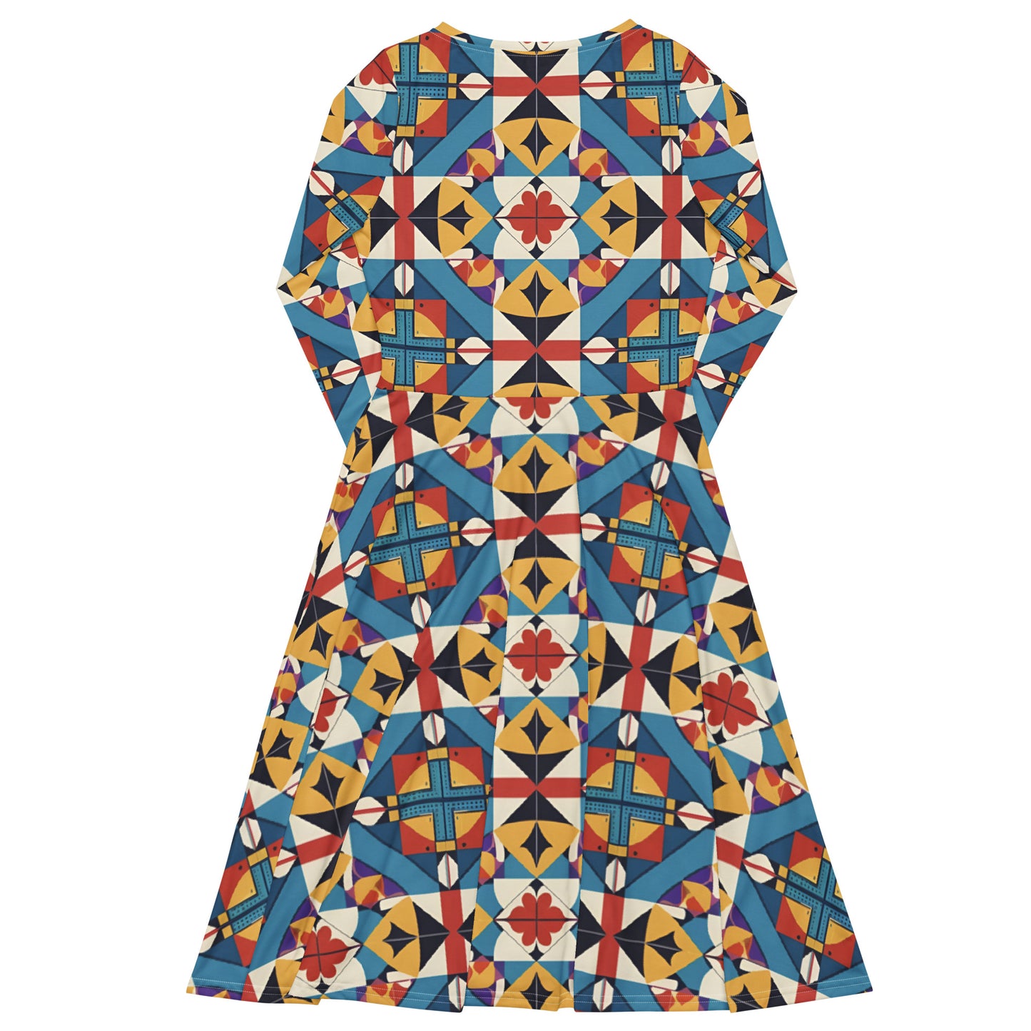 All-over print long sleeve midi dress