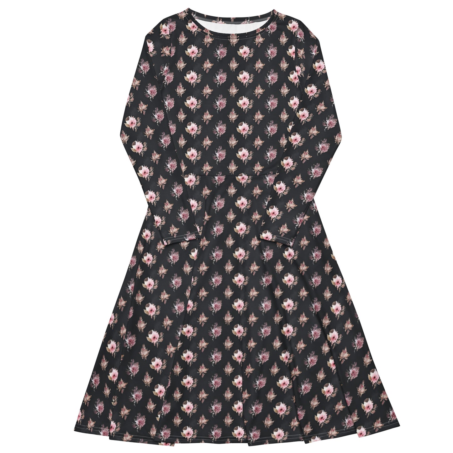 All-over print long sleeve midi dress