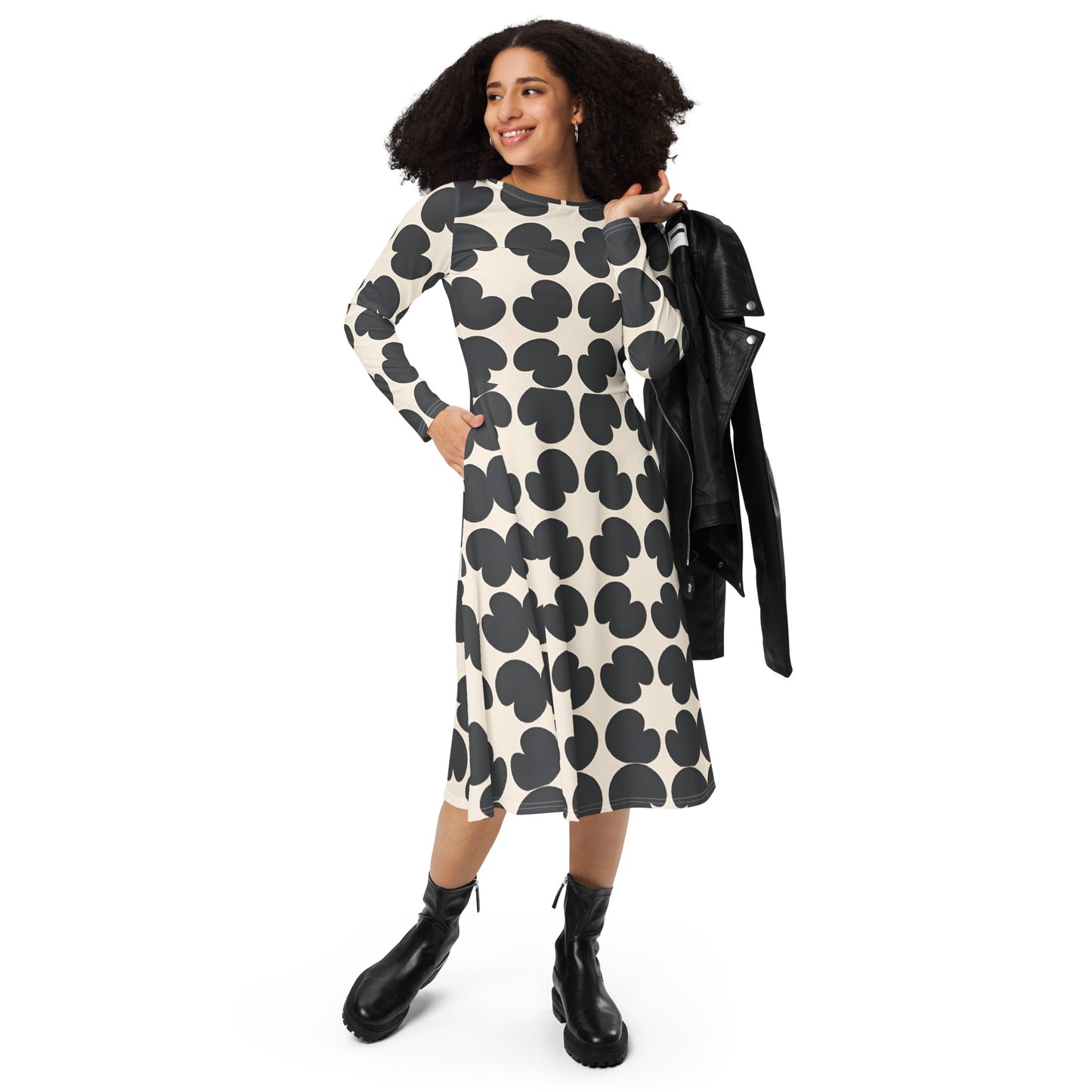 All-over print long sleeve midi dress