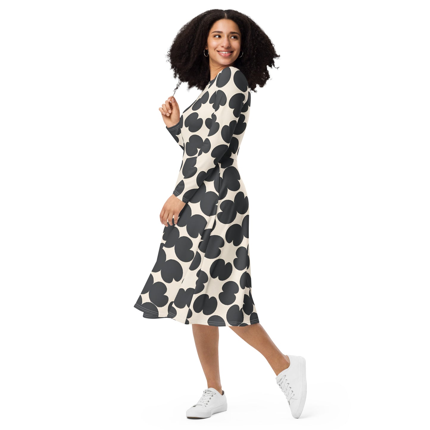 All-over print long sleeve midi dress