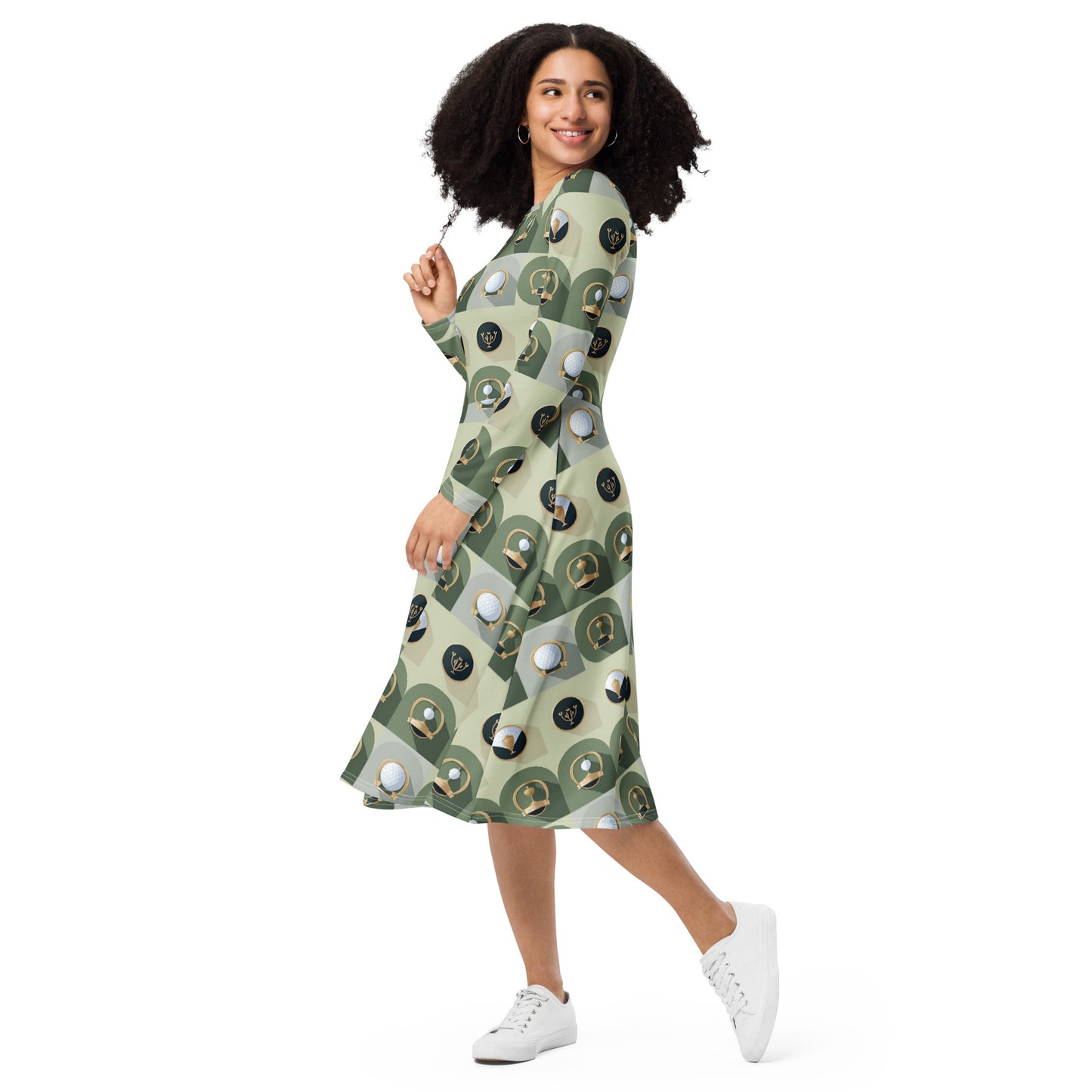 All-over print long sleeve midi dress