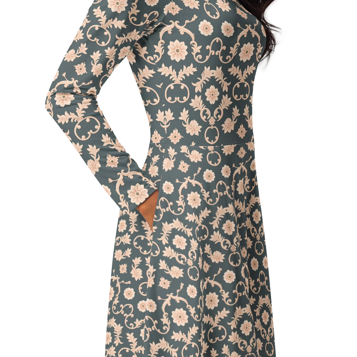 All-over print long sleeve midi dress