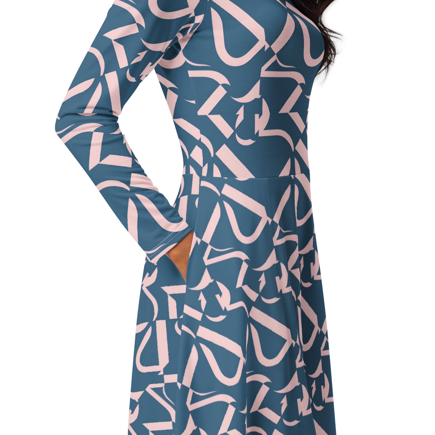 All-over print long sleeve midi dress