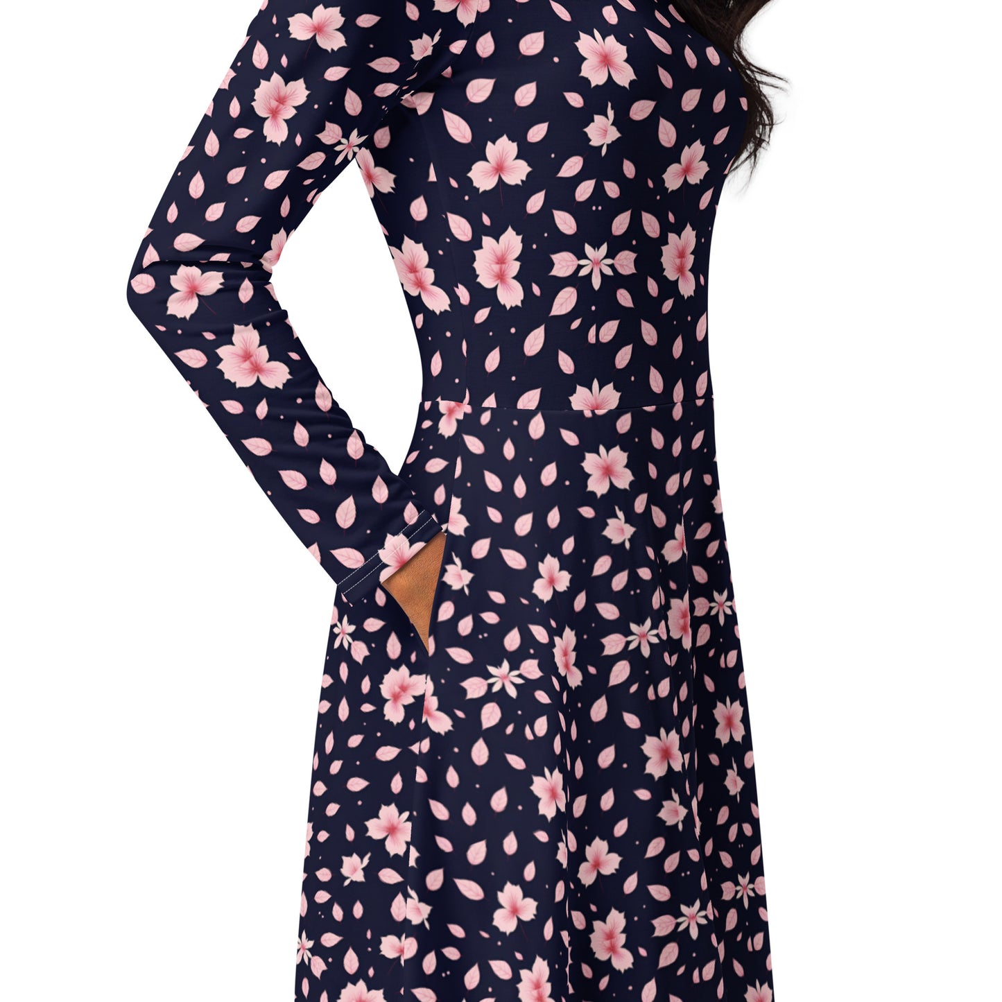 All-over print long sleeve midi dress