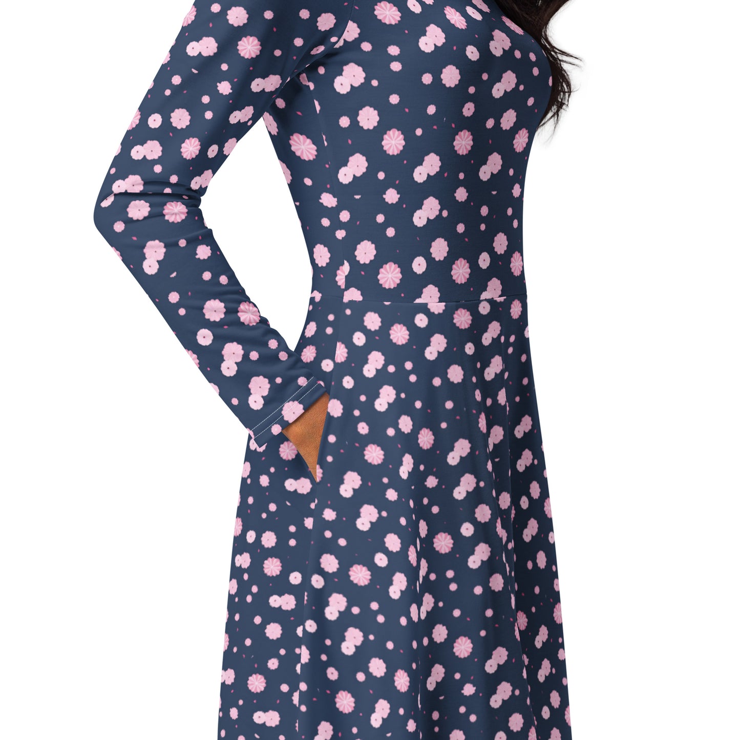 All-over print long sleeve midi dress