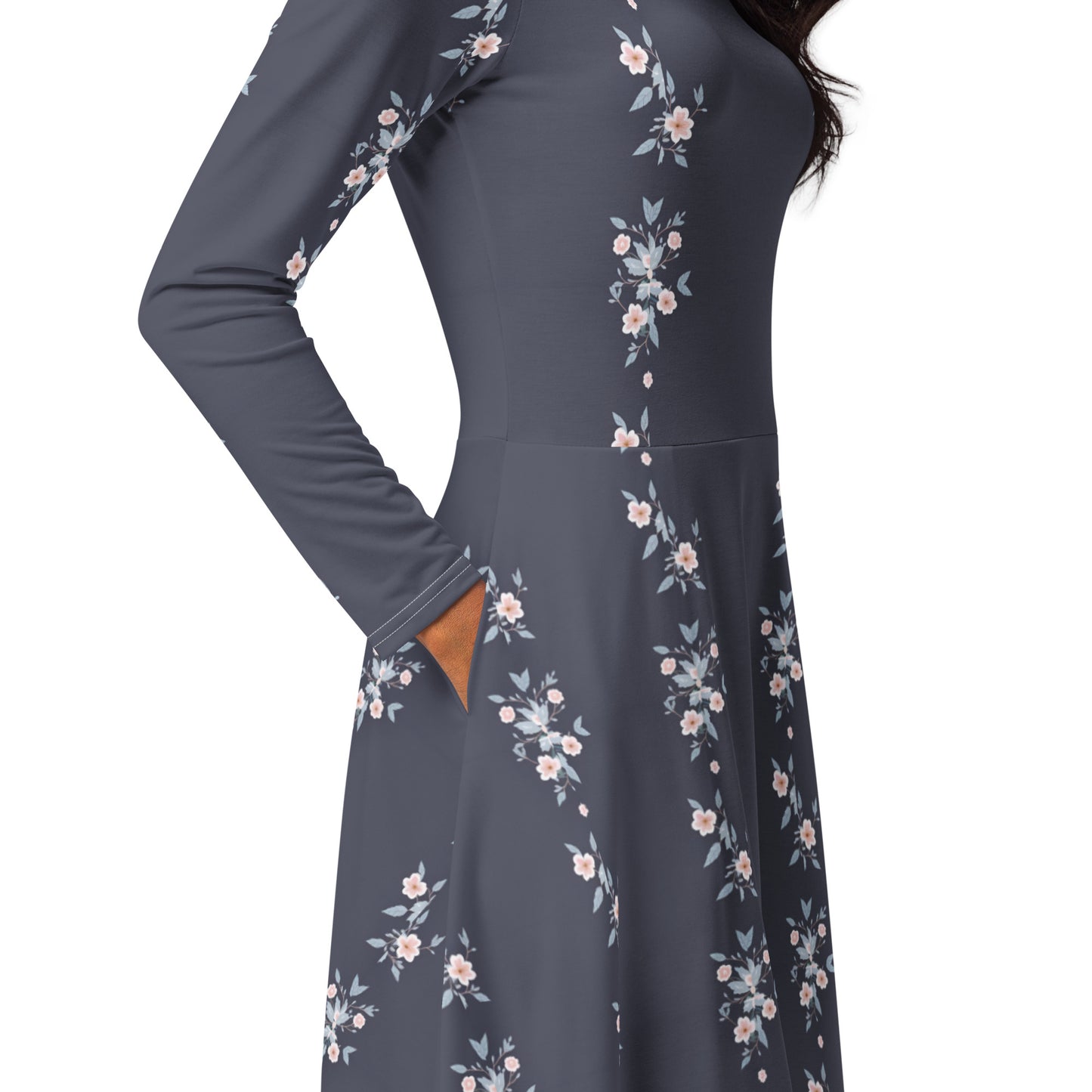 All-over print long sleeve midi dress