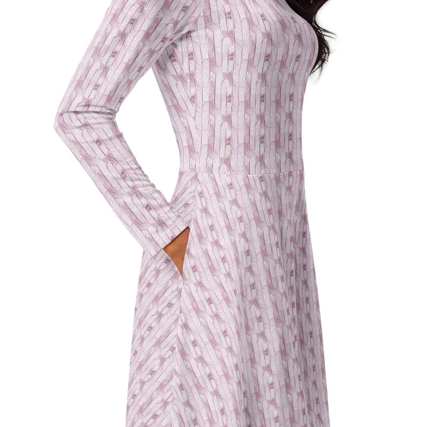 All-over print long sleeve midi dress