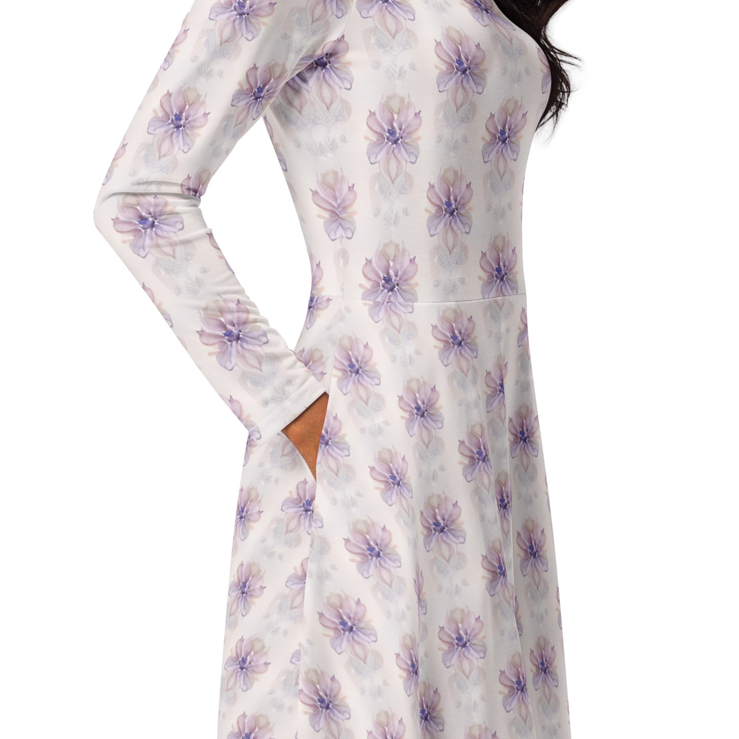 All-over print long sleeve midi dress