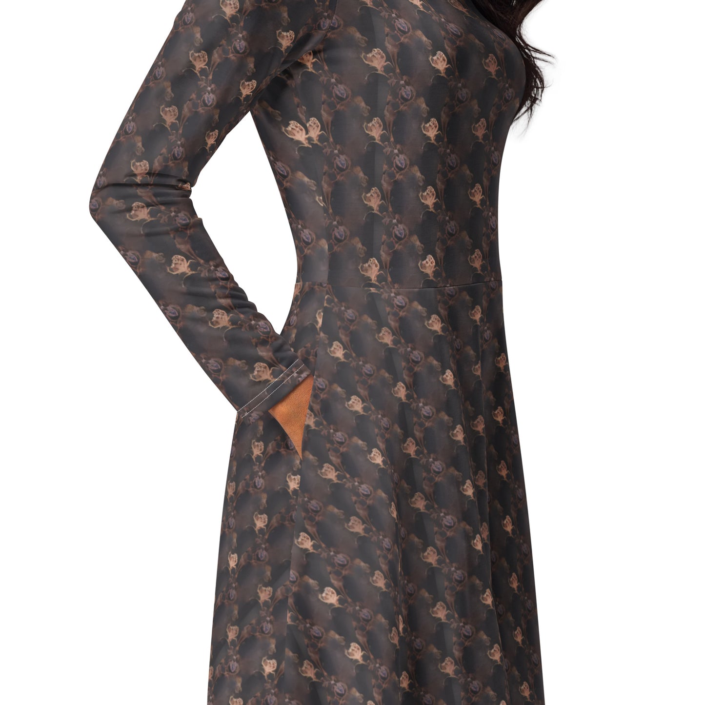 All-over print long sleeve midi dress