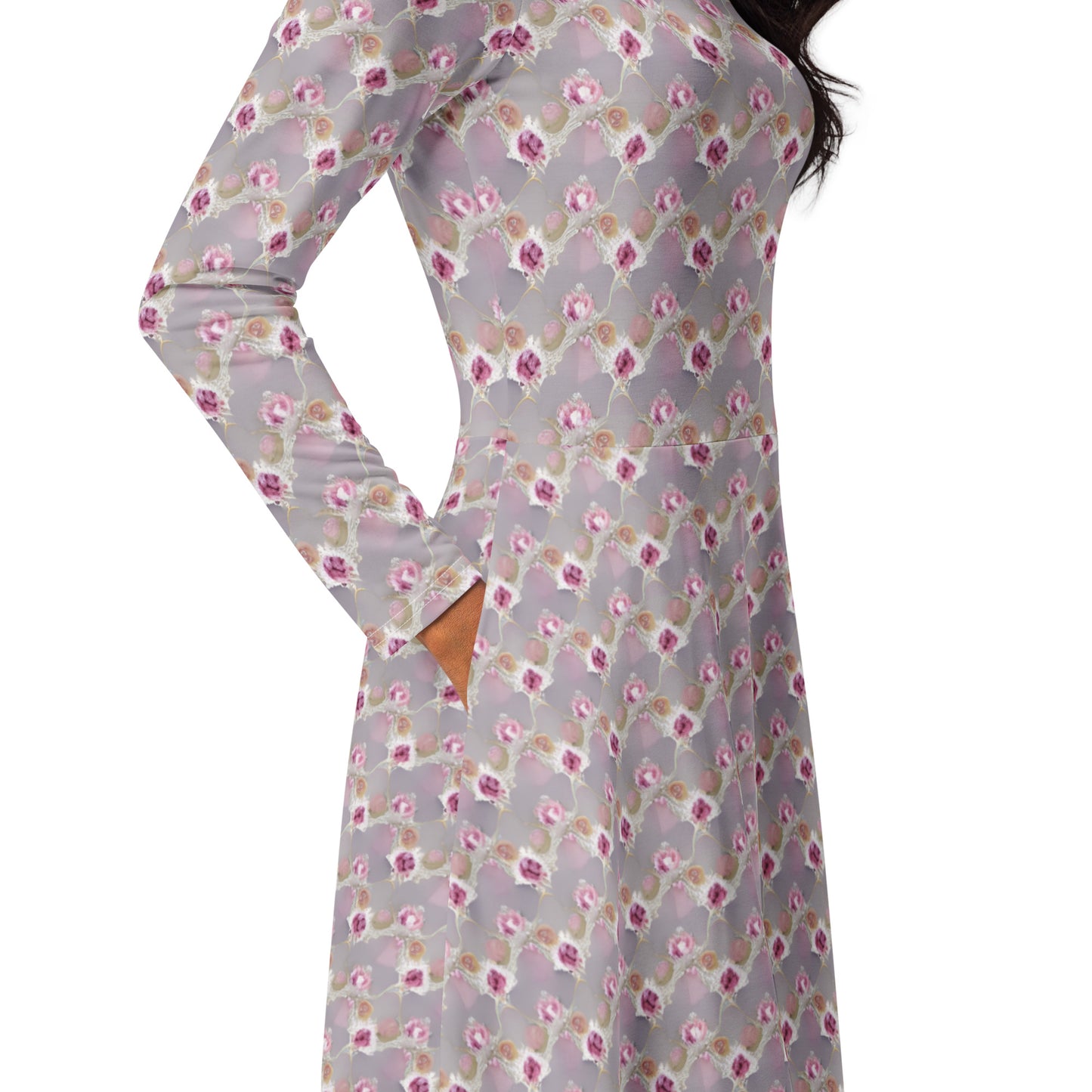 All-over print long sleeve midi dress