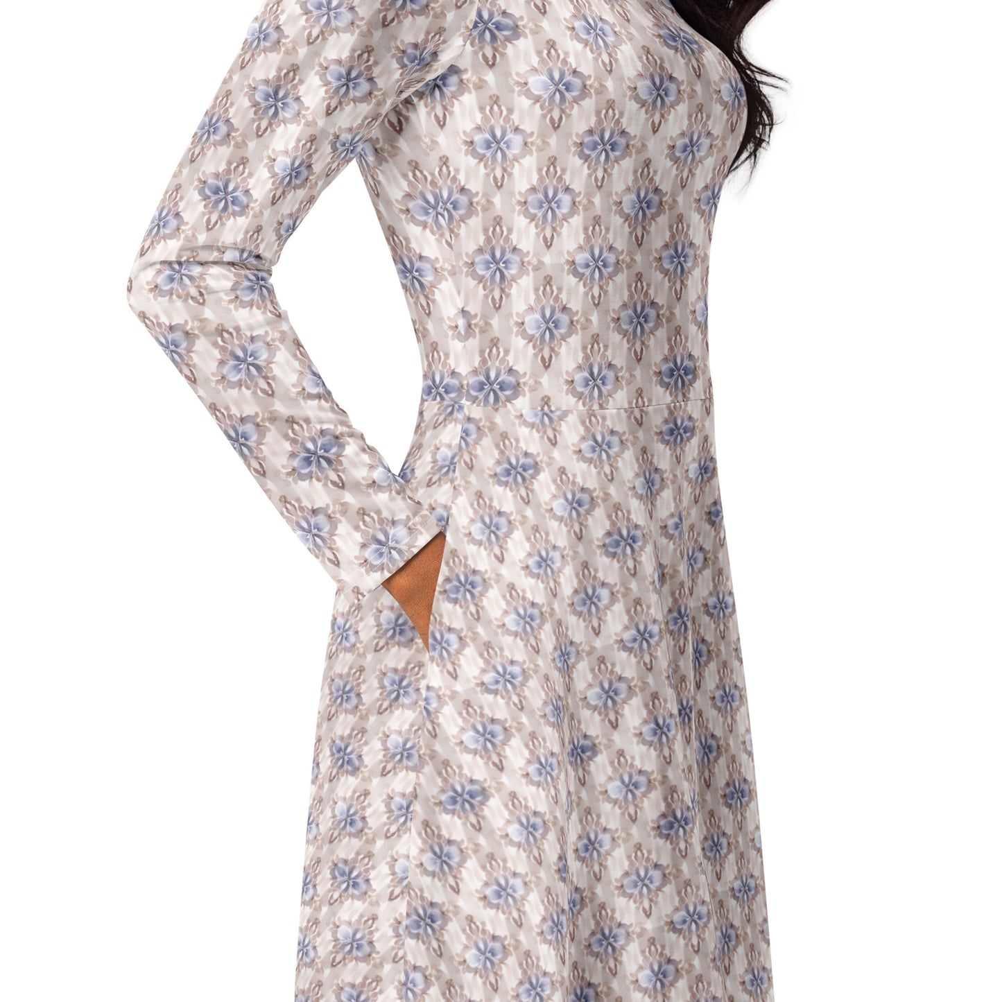 All-over print long sleeve midi dress