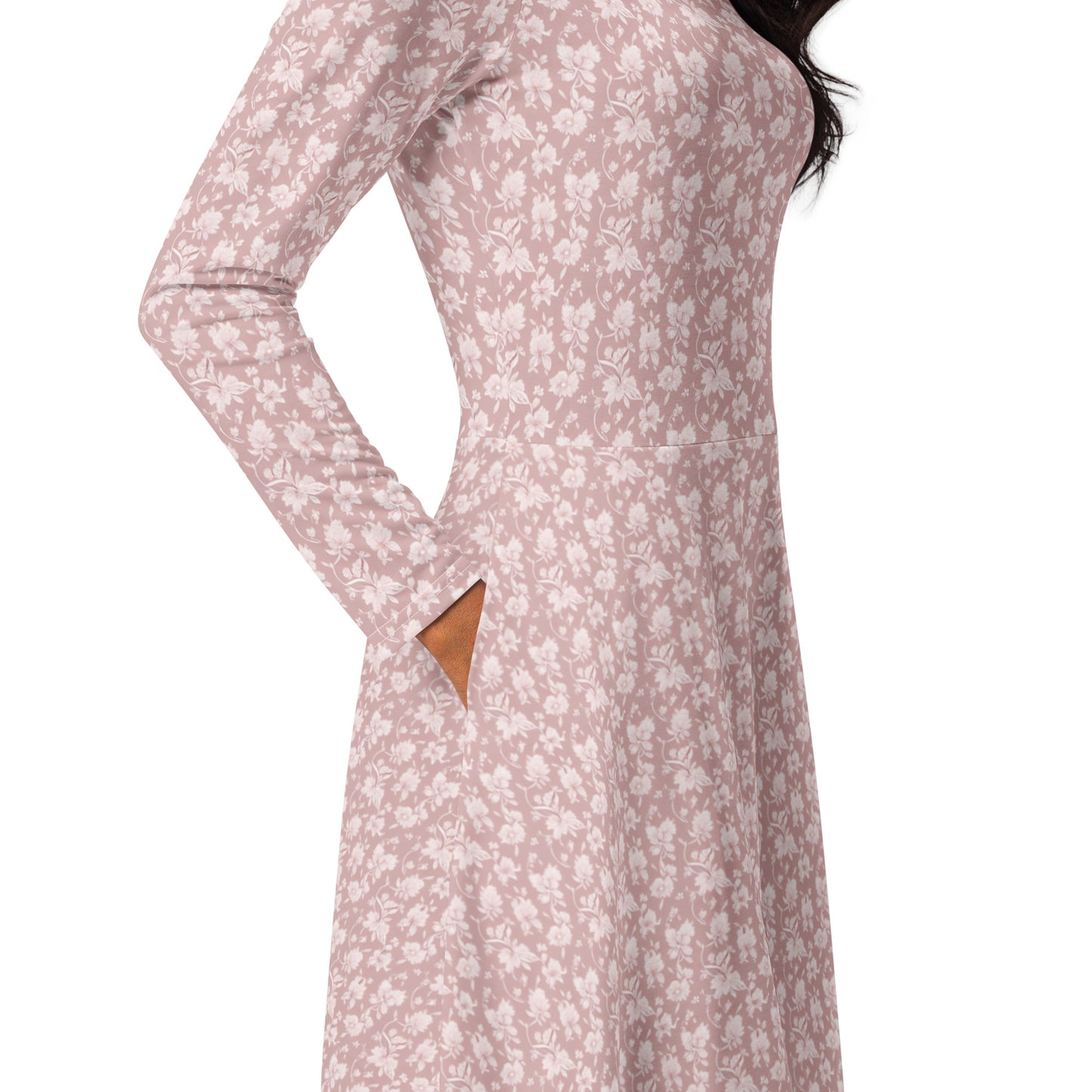 All-over print long sleeve midi dress