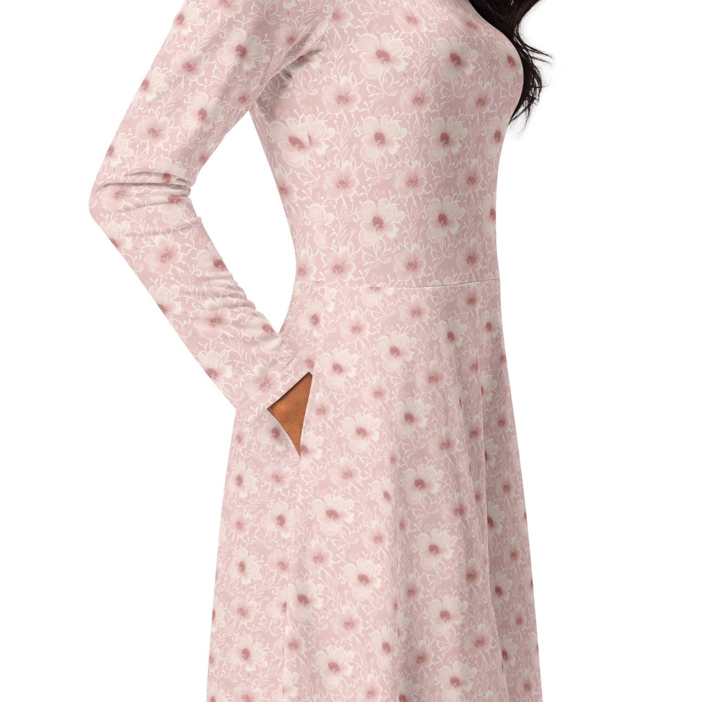 All-over print long sleeve midi dress