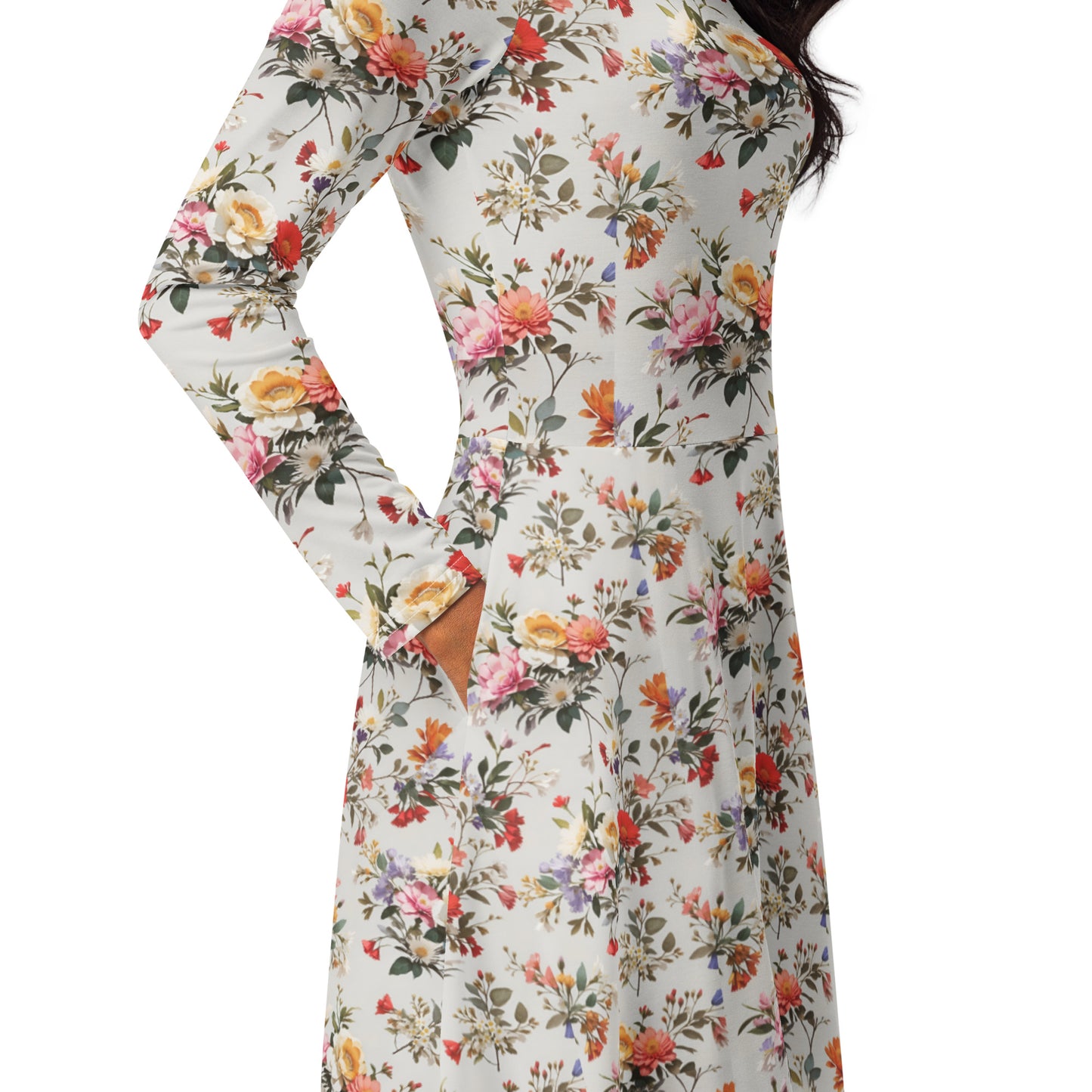 All-over print long sleeve midi dress