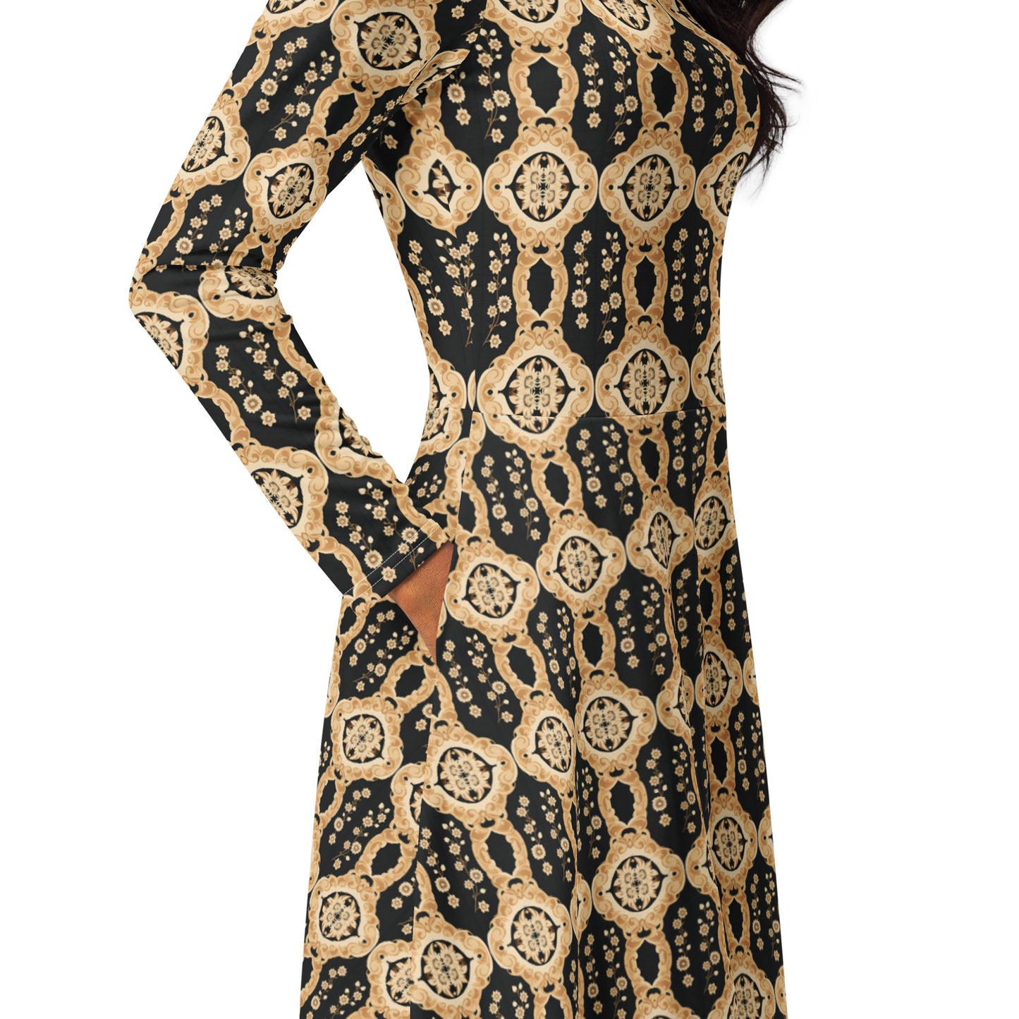 All-over print long sleeve midi dress