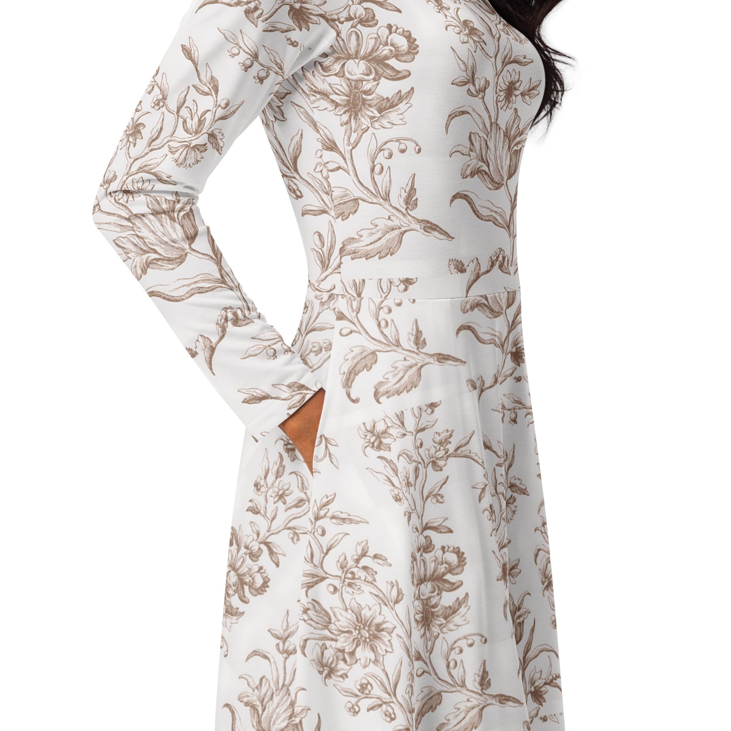 All-over print long sleeve midi dress