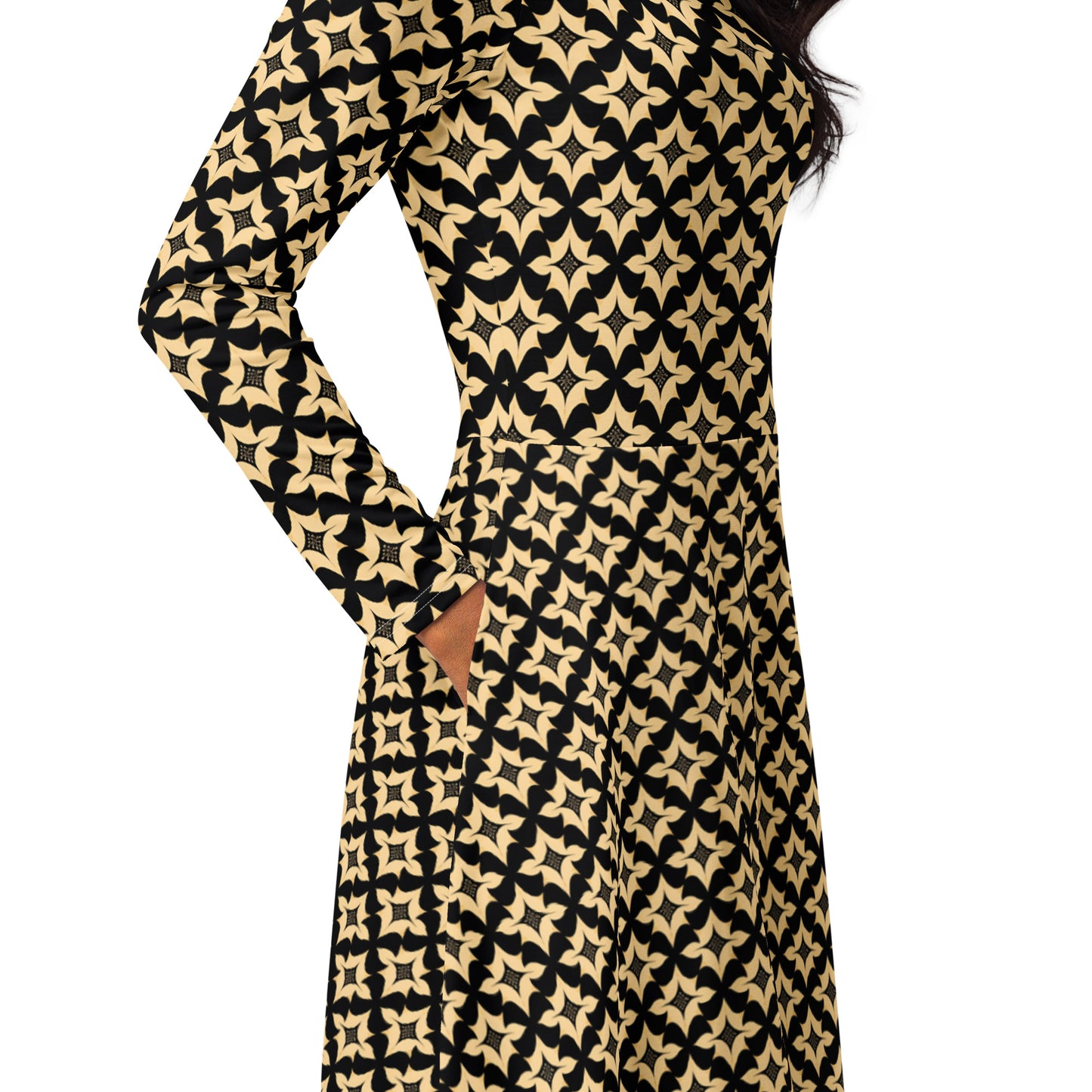 All-over print long sleeve midi dress