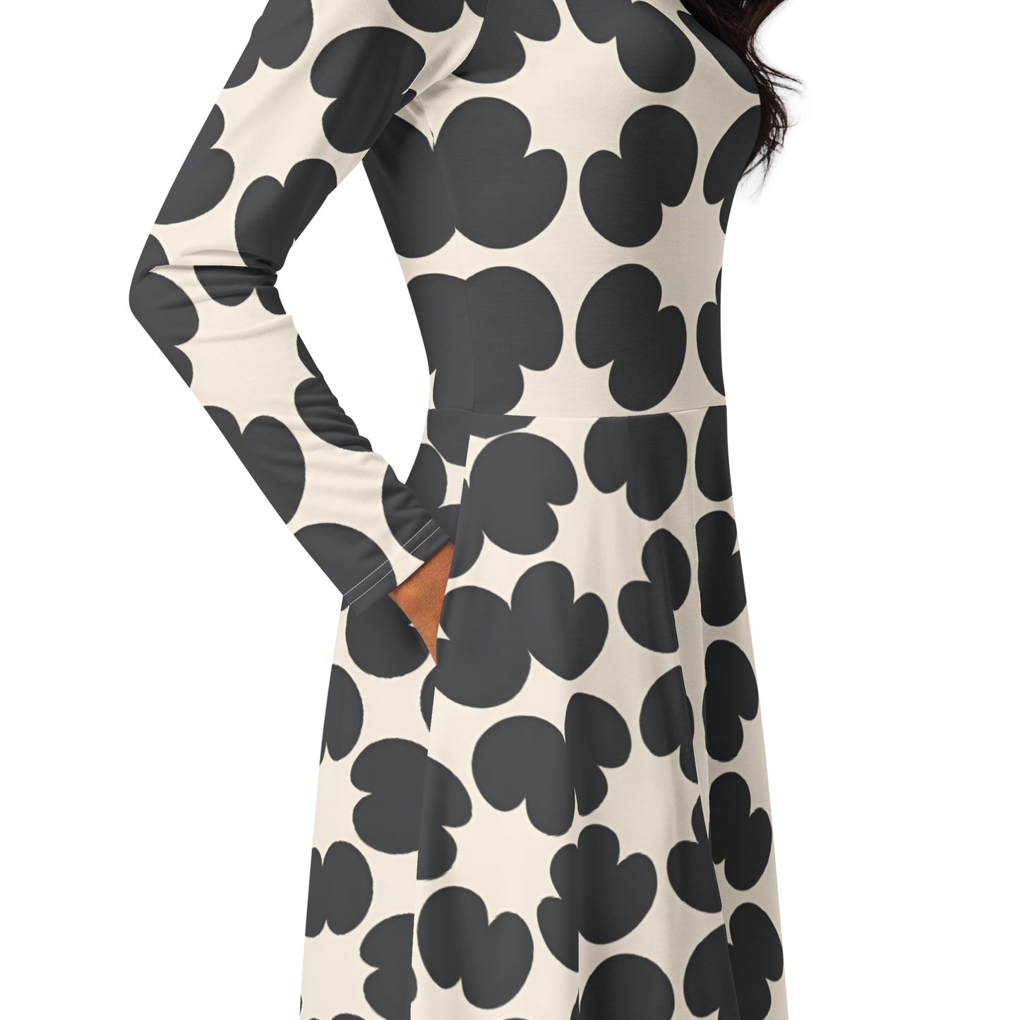 All-over print long sleeve midi dress