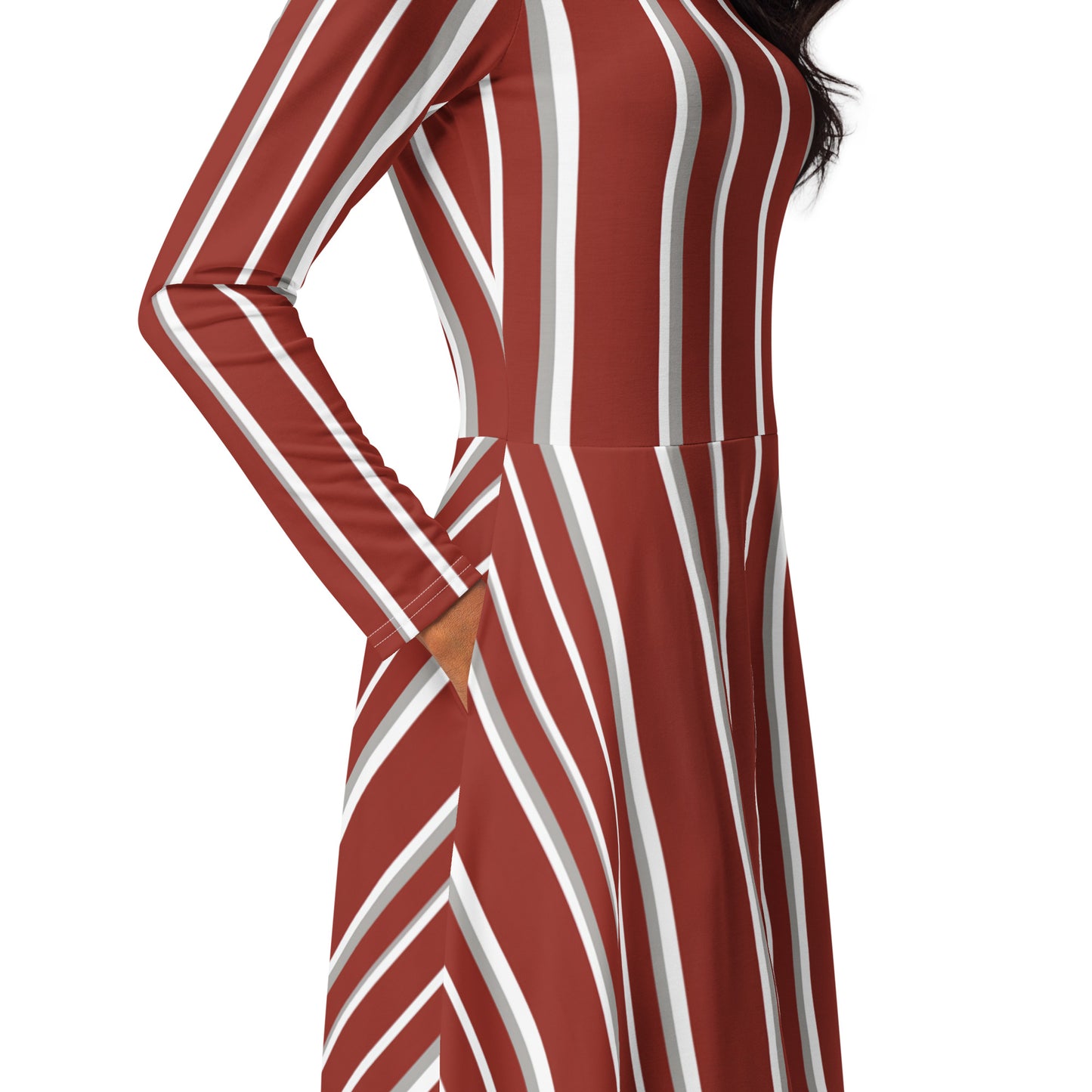 All-over print long sleeve midi dress