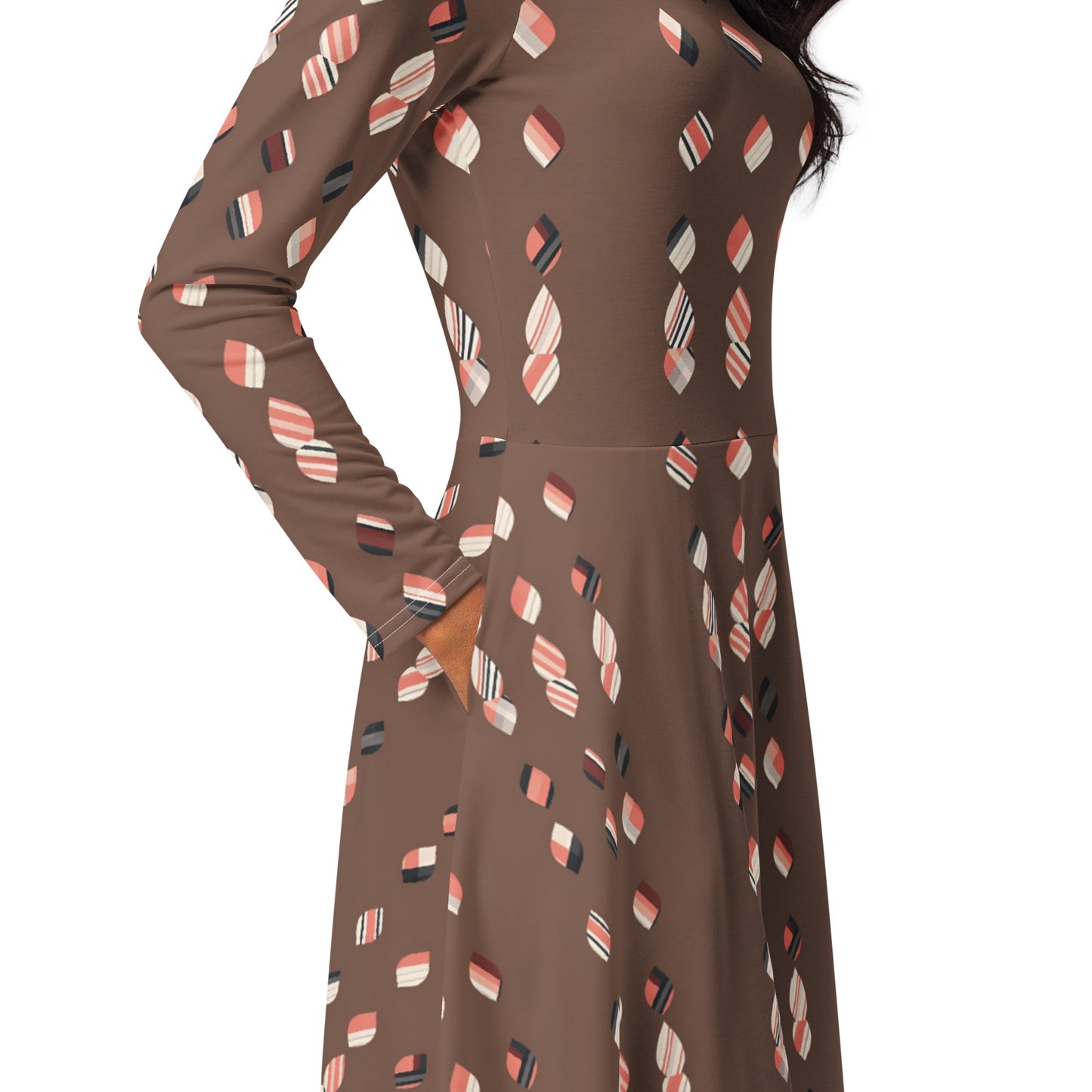 All-over print long sleeve midi dress