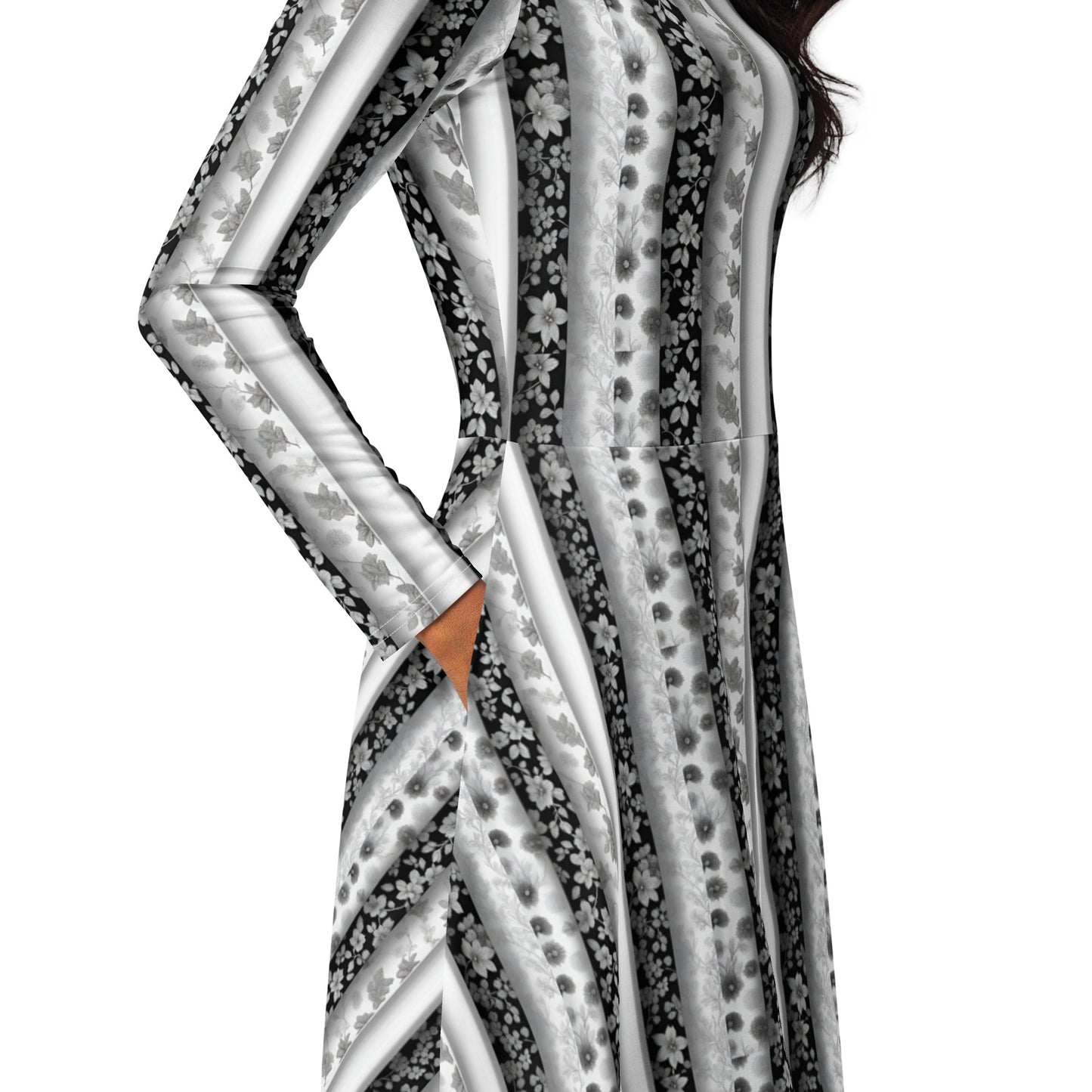 All-over print long sleeve midi dress