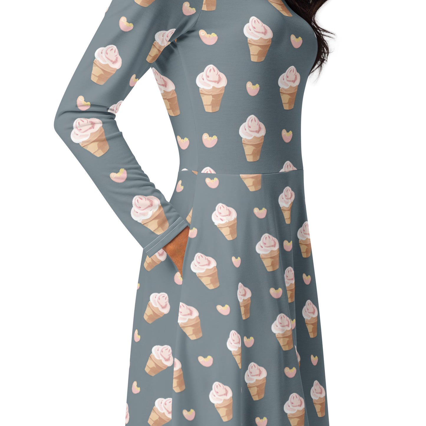 All-over print long sleeve midi dress