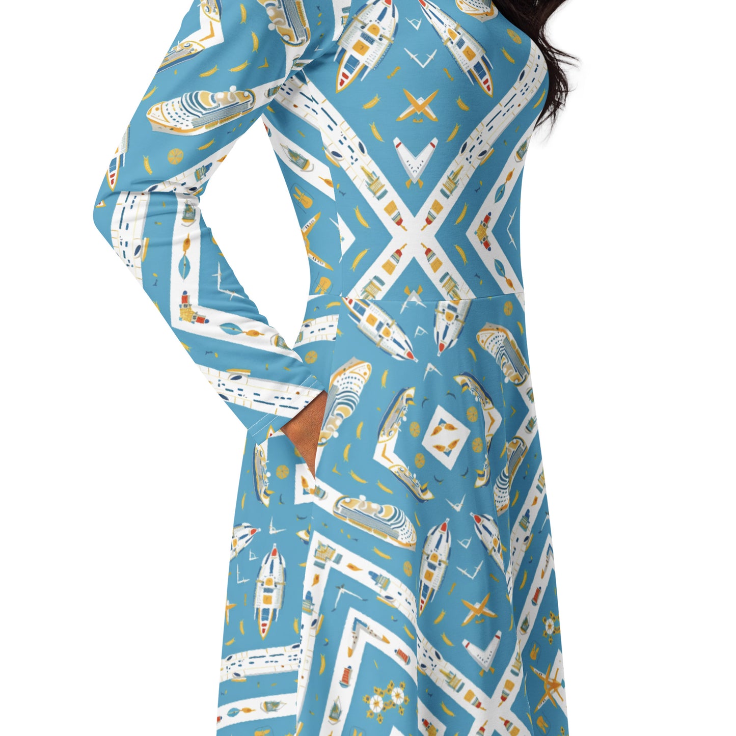 All-over print long sleeve midi dress