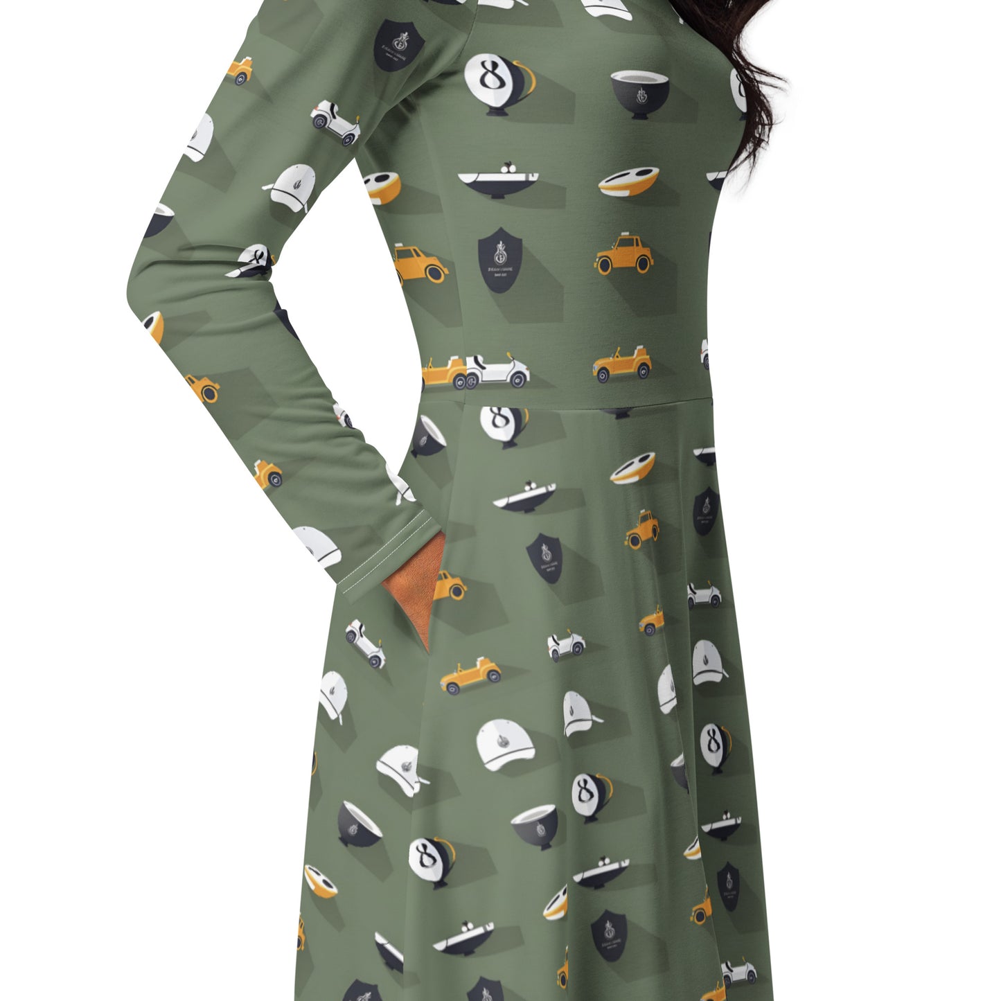 All-over print long sleeve midi dress